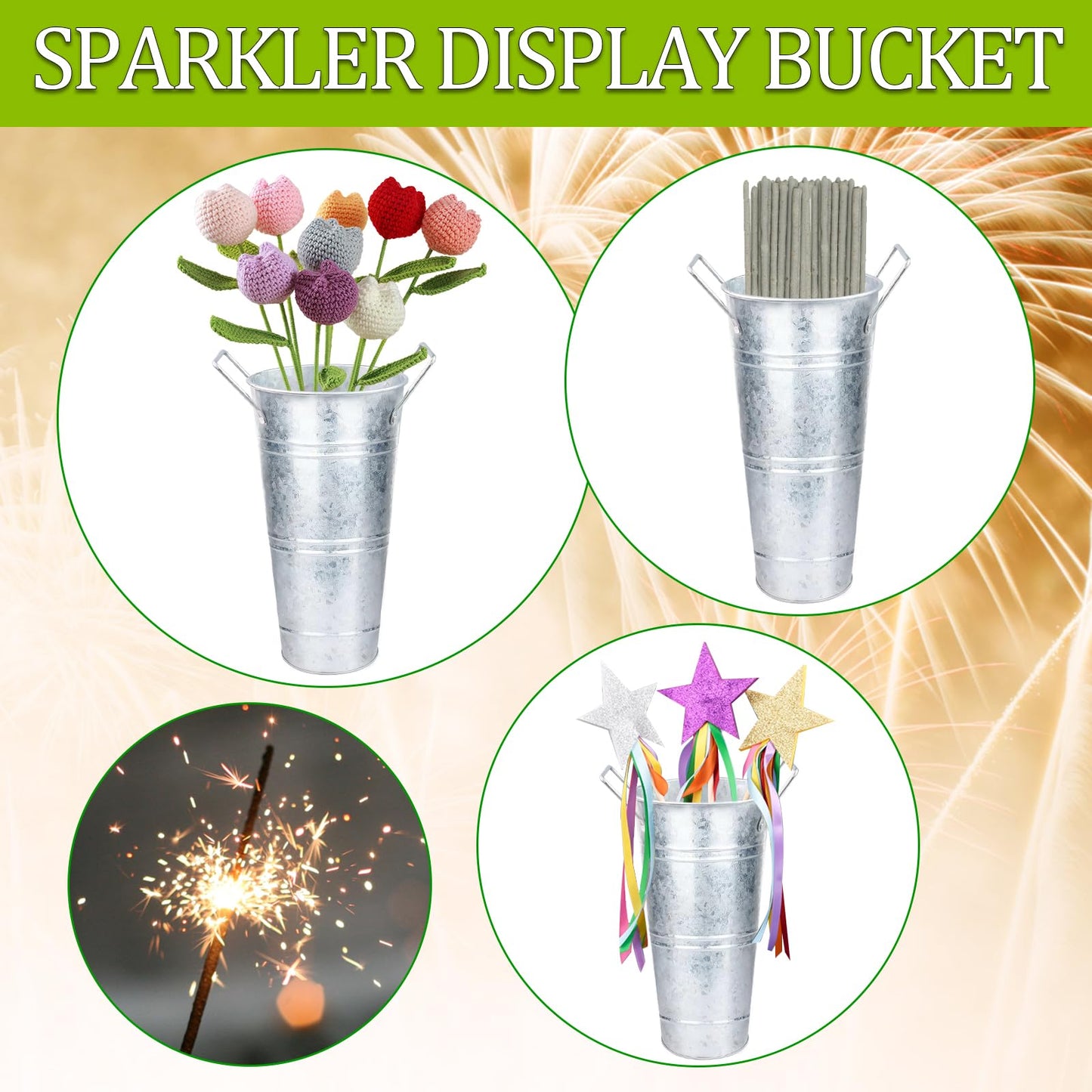 8Set Galvanized 10 Inch Metal Vases for Flowers, Rustic Flower Bucket Vases with Small Chalkboard Label, Metal Vase with Handle Flower Bar Supplies for Home Garden Wedding Cut Flowers Sparkler Holder