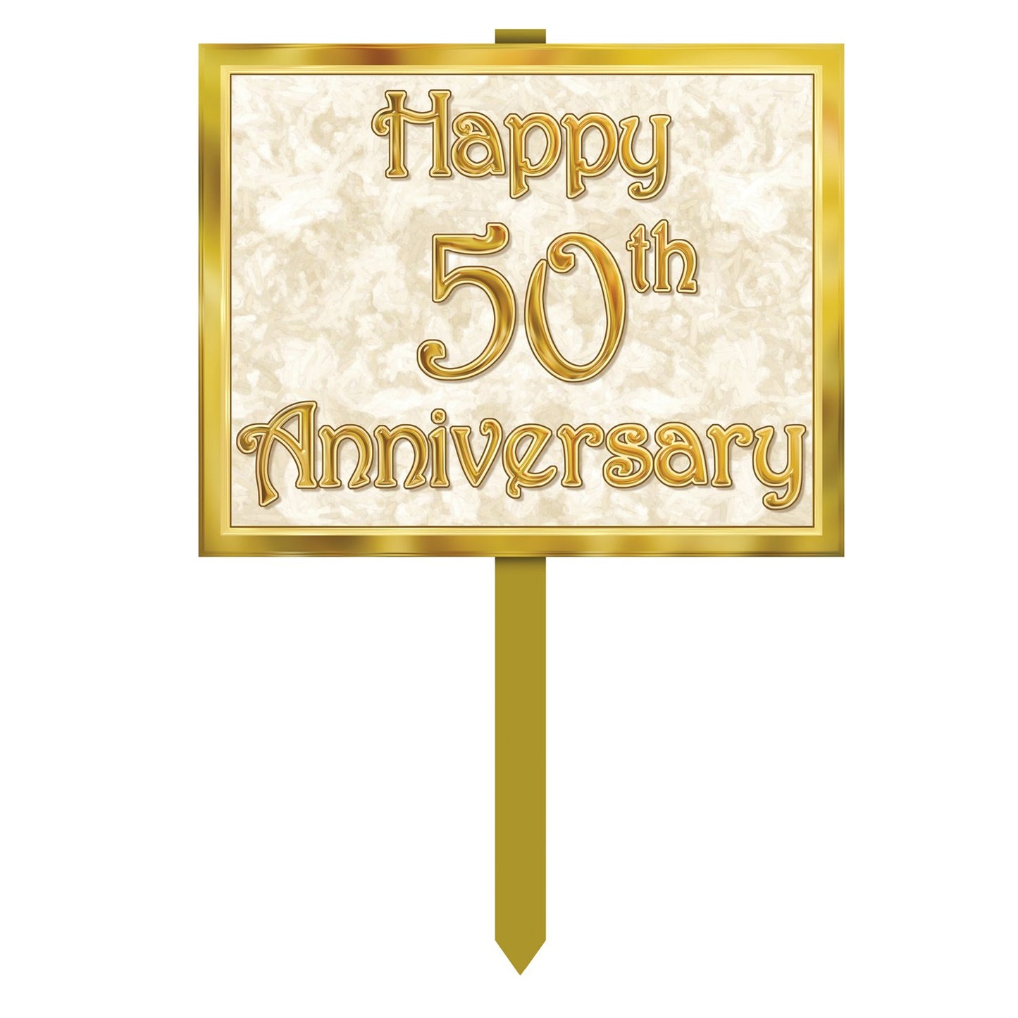 Beistle “50th” Anniversary Yard Signs – 2-Pack Double-Sided Cardstock Lawn Decorations with Gold Print on Wooden Stakes, Fiftieth Party Décor for Golden Anniversary Celebrations, 12" x 15"