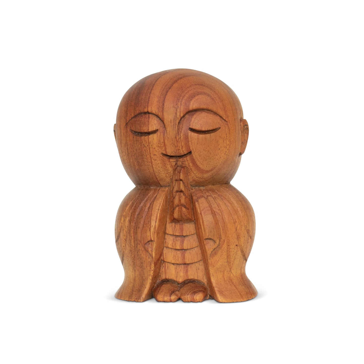 G6 Collection Hand Carved Wooden Buddha Monk Figurine, Praying Monk Statue Sculpture for Meditation, Rustic Spiritual Home Décor, Brown