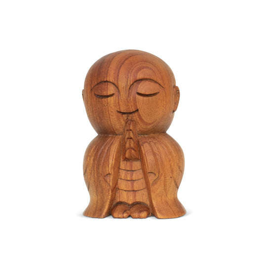 G6 Collection Hand Carved Wooden Buddha Monk Figurine, Praying Monk Statue Sculpture for Meditation, Rustic Spiritual Home Décor, Brown