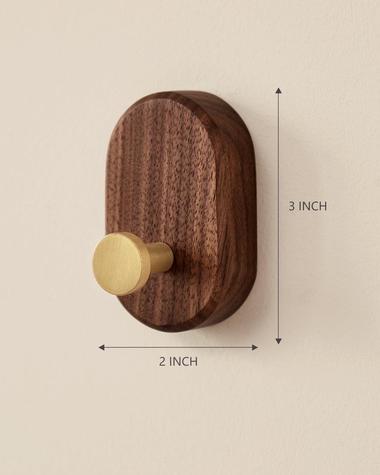 Wood Coat Hooks Wall Mount - Modern Walnut Coat Hook with Bronze Accent for Hanging Clothes,Keys,Purse,Robes,Towel,Backpacks, Single Brass Wall Hooks Heavy Duty for Entryway, Closet, Bathroom (2 Pack)