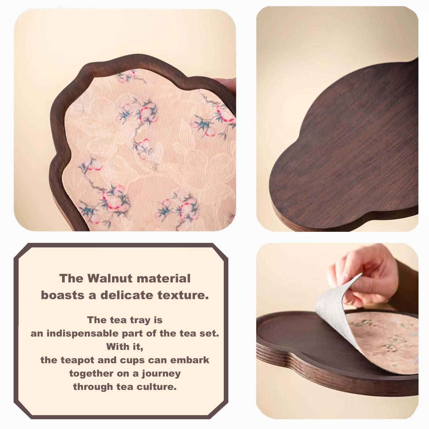 GCFTIFF Walnut Wood Serving Tray, Tea Tray,Kungfu Tea Table Placemat,Oval Wooden Plates Decorative Farmhouse Platter for Tea Table,Coffee Table, Ottoman, for Kitchen Counter Home,Living Room,Party