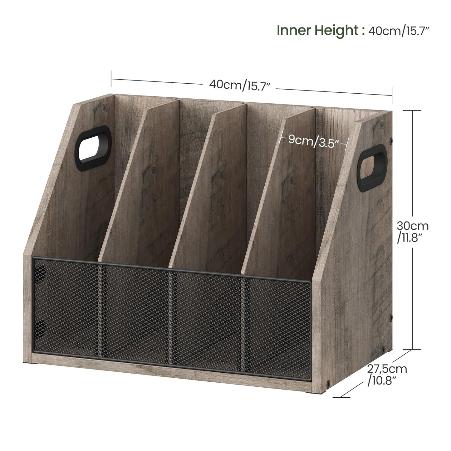 CHOEZON Wooden Desktop File Organizer with Removable Dividers, Mesh Front Panel for Paper, Mail, Magazine, Home Office Desk Storage, Easy Assembly, Greige MWJ06FH