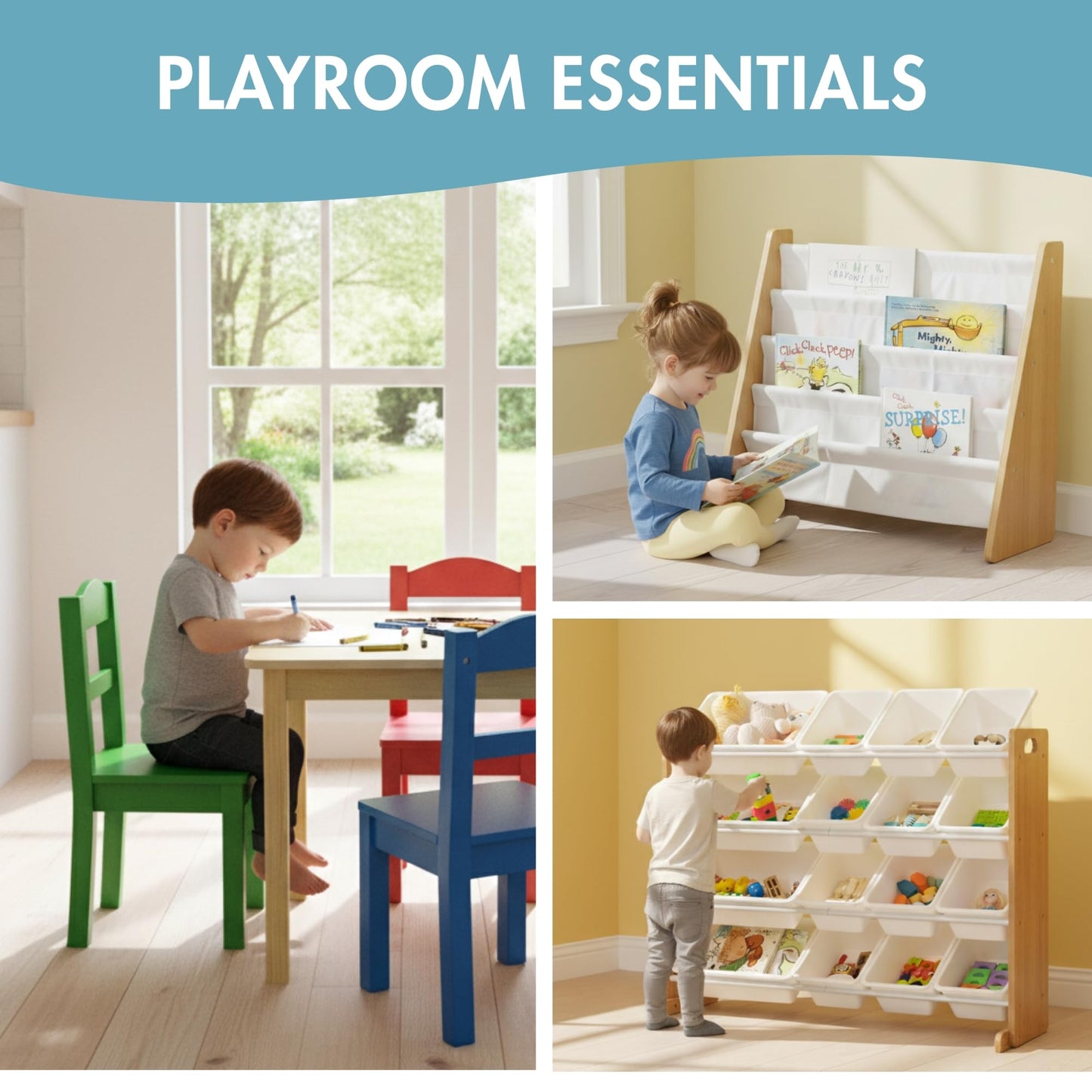 Humble Crew Kids Wooden Table and 4 Chairs Set, Natural/Primary - Kids Table and Chair Set for Toddlers and Children for Arts, Crafts, and Snack Time - Sturdy, Durable Toddler Activity Table