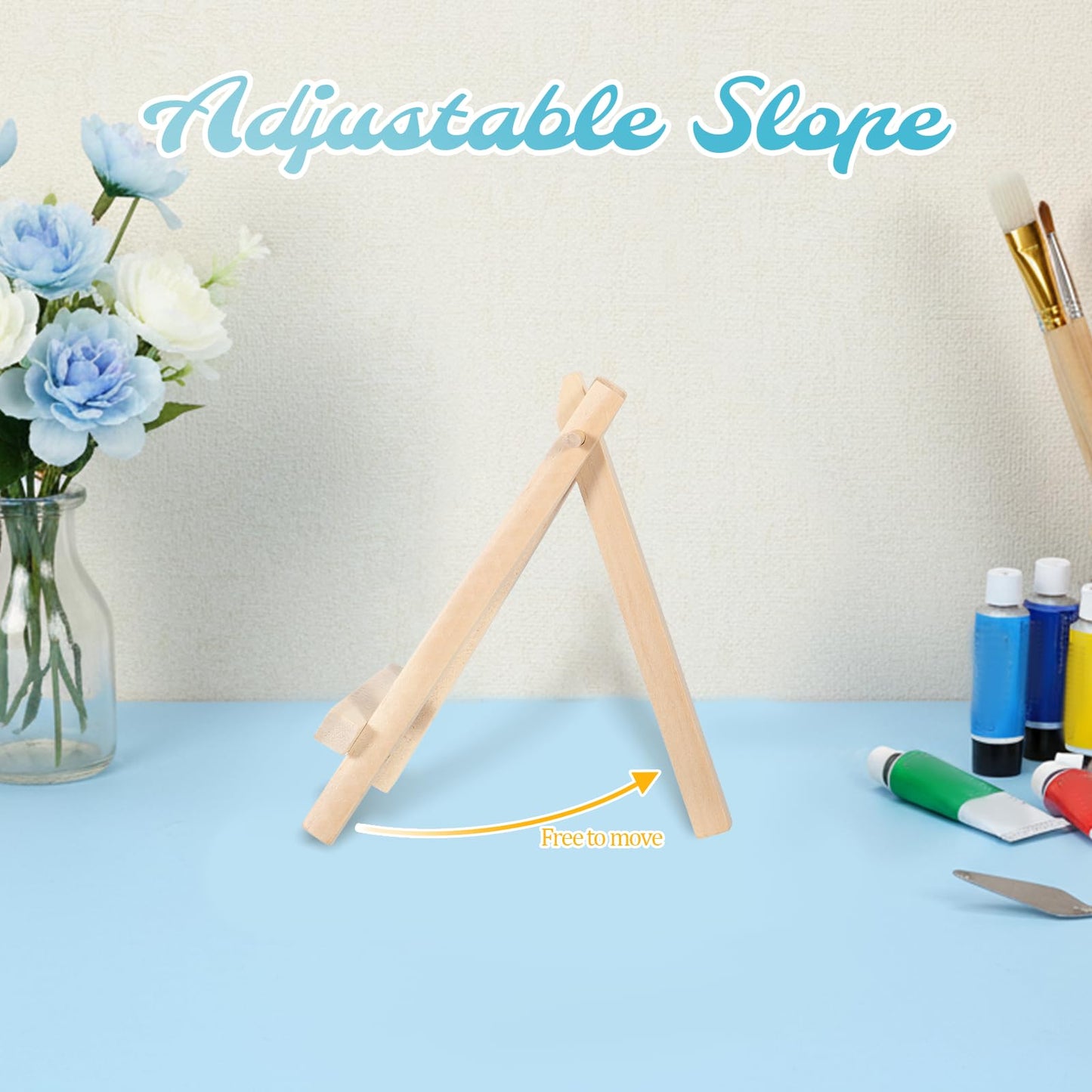 60 Pack 5 Inch Mini Wood Display Easel Artist Small Wooden Easel Stand Natural Wooden Mini Easels A-Shaped Small Wood Easels for Card Artist Photos Tabletop Phone Wedding