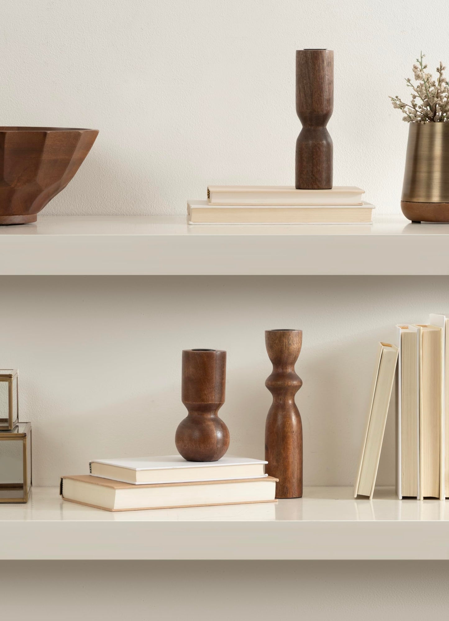 Kate and Laurel Pico Modern Three-Piece Mango Wood Taper Candle Holder Set, Set of 3, Walnut Brown, Transitional Wooden Candlestick Holders for Dining Table or Fireplace Mantel Display