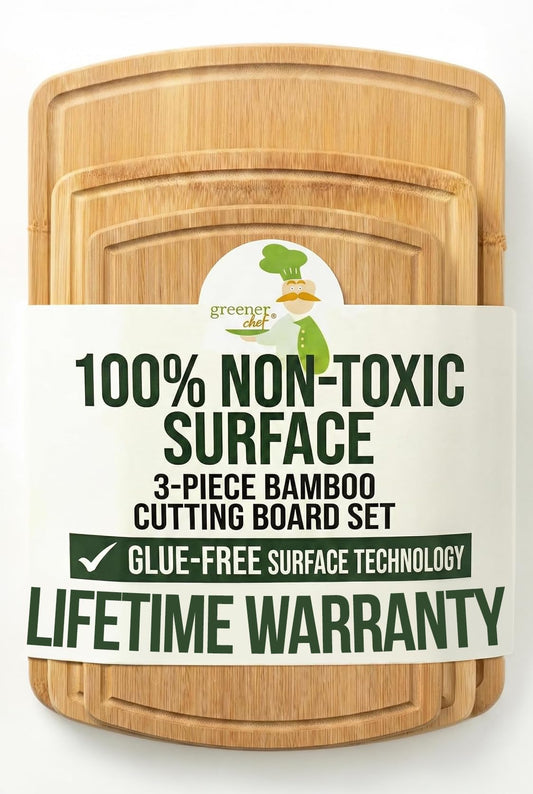 Greener Chef Luxury Bamboo Cutting Board Set of 3 with Glue-Free Surface Technology - Extra Spacious Wood Cutting Boards for Kitchen and XL Chopping Board Set - Replacements for Life