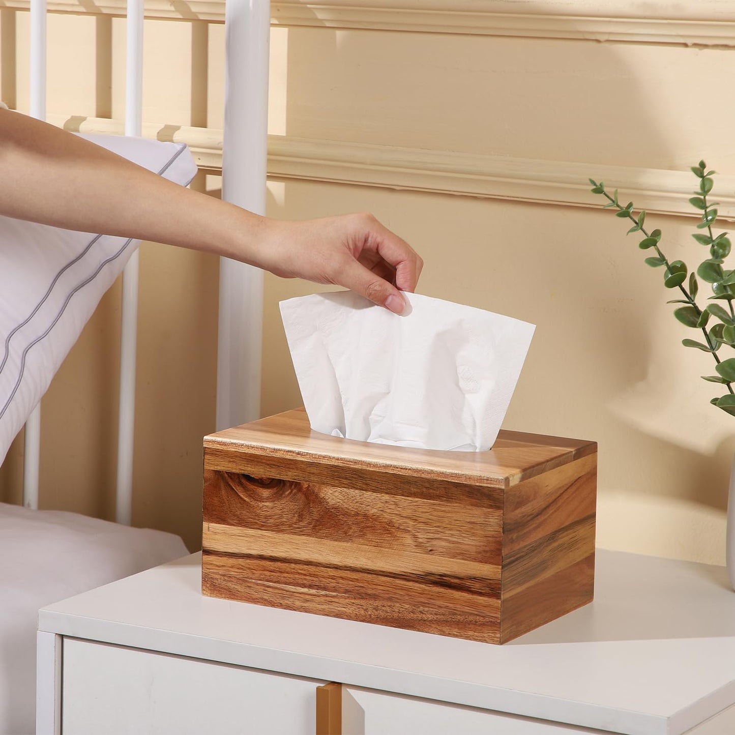 CATORY Tissue Box Cover, Acacia Wood Tissue Box Cover Rectangle, Tissue Box Holder Rectangular Covers Your Tissues, Decorative Tissue Box Cover with Slide-Out Bottom