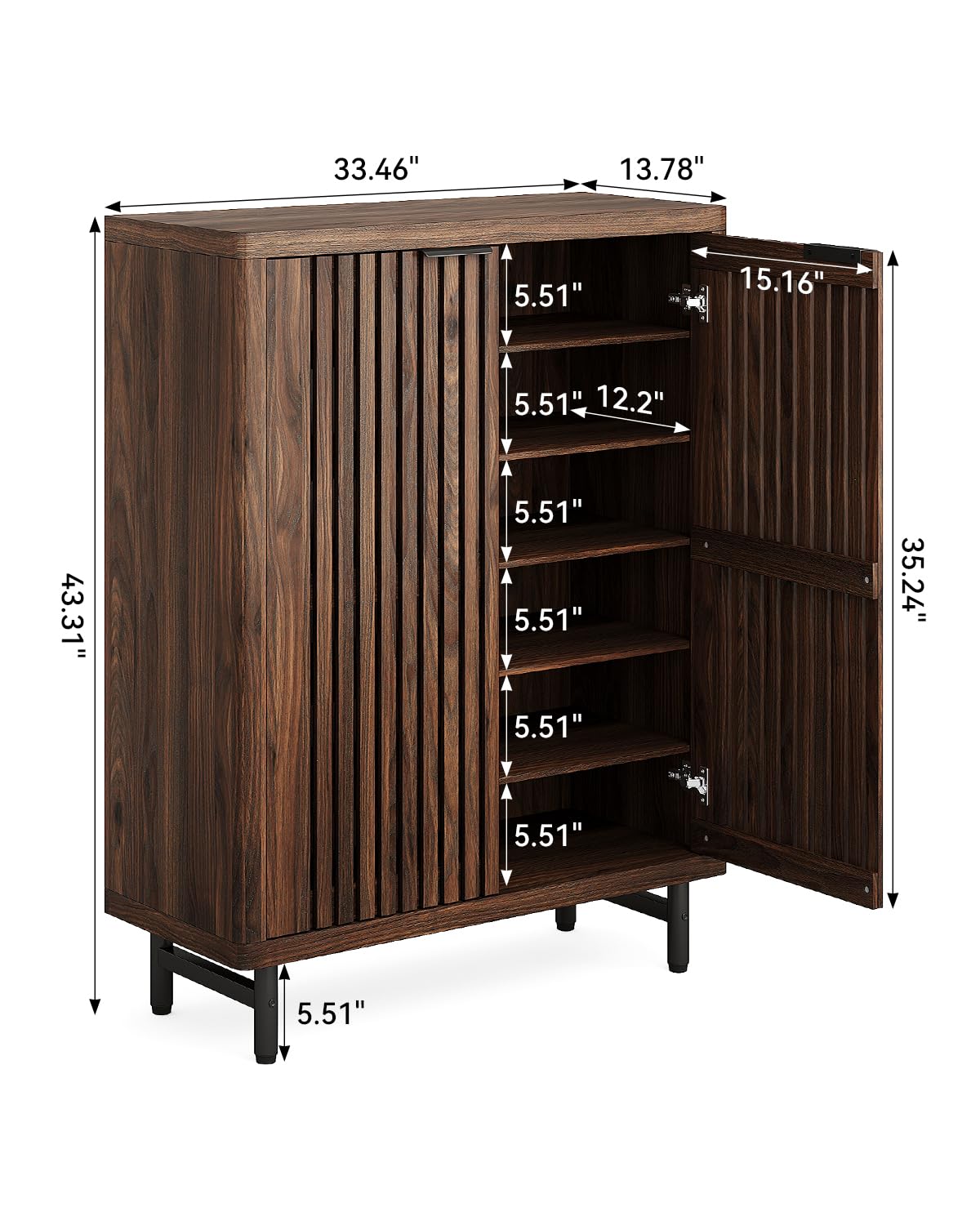 LITTLE TREE 6-Tier Shoe Cabinet with Doors for Up to 24 Pairs, Large Wooden Shoe Storage Cabinet with Adjustable Shelves, Retro Freestanding Shoe Organizer Cabinet for Entryway, Hallway, Dark Walnut