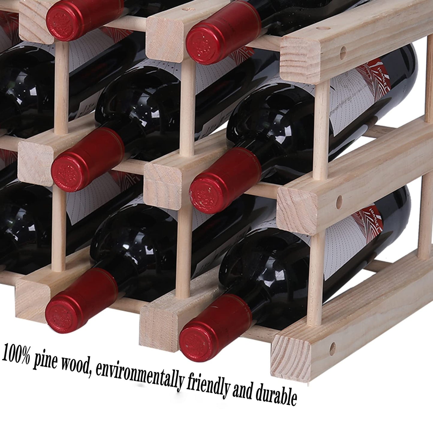 FDHUIJIA Wine Rack Small countertop Cabinet Stackable Storage Wooden freestanding Floor Wine Holder (15 Bottles)