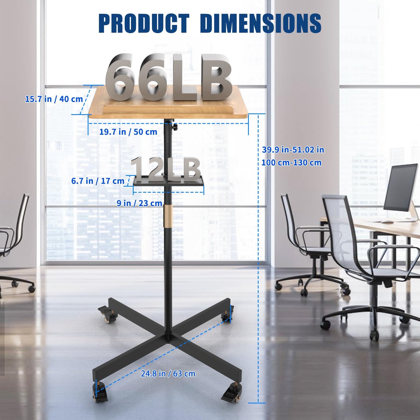 Classic Lectern Podium Stand with Storage Platform, Height Adjustable Mobile Podium, Teacher Speaker Lecture Classroom Presentation Stand, Multi-Function Reading or Laptop Desk with Edge Stopper
