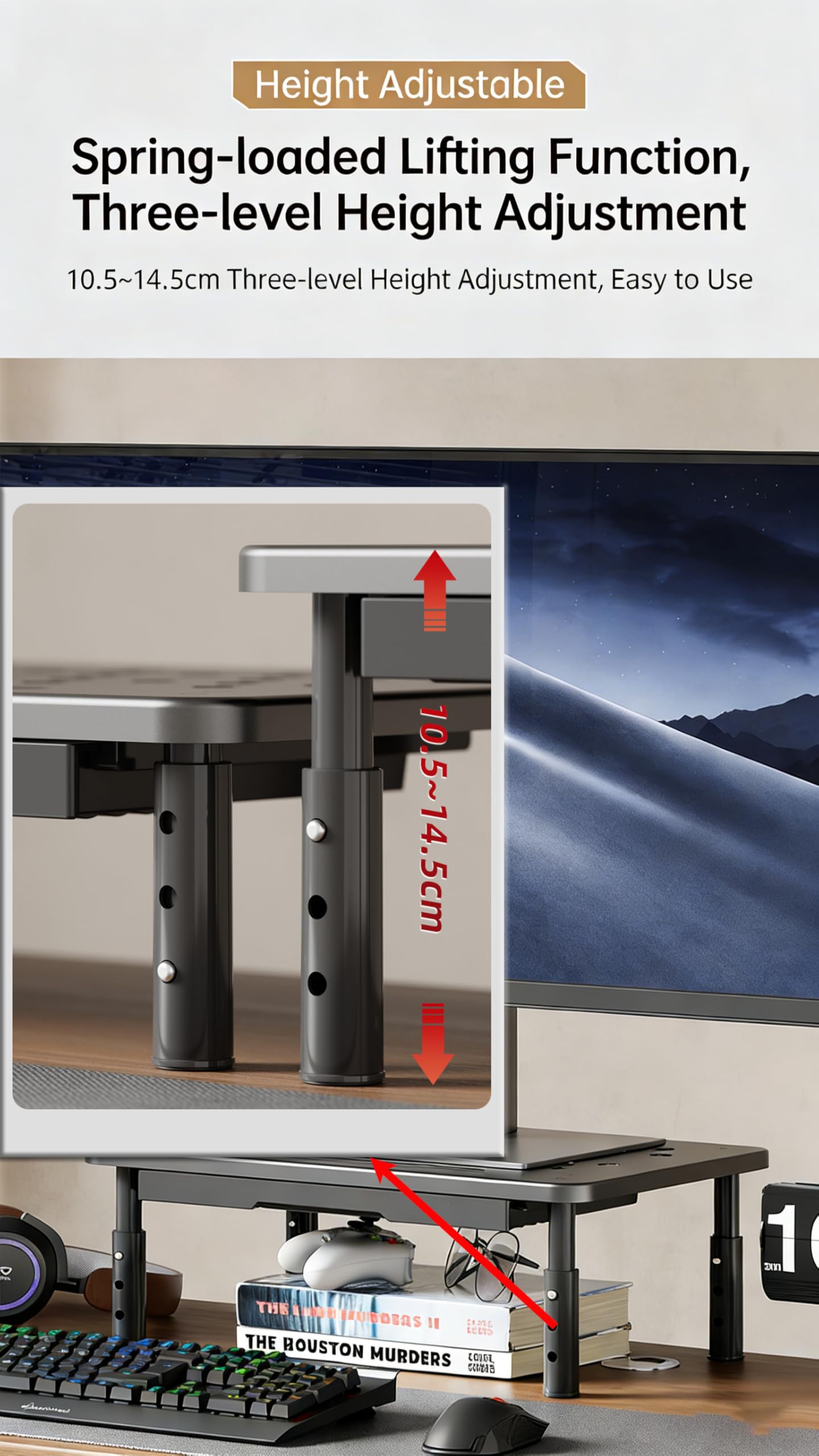 PLENTY MORE Adjustable Ergonomic Monitor Stand with Spacious Storage Shelf - Heavy-Duty Steel for Home Office & Gaming, Reduces Neck/Back Strain, Elevates Screens to Eye Level