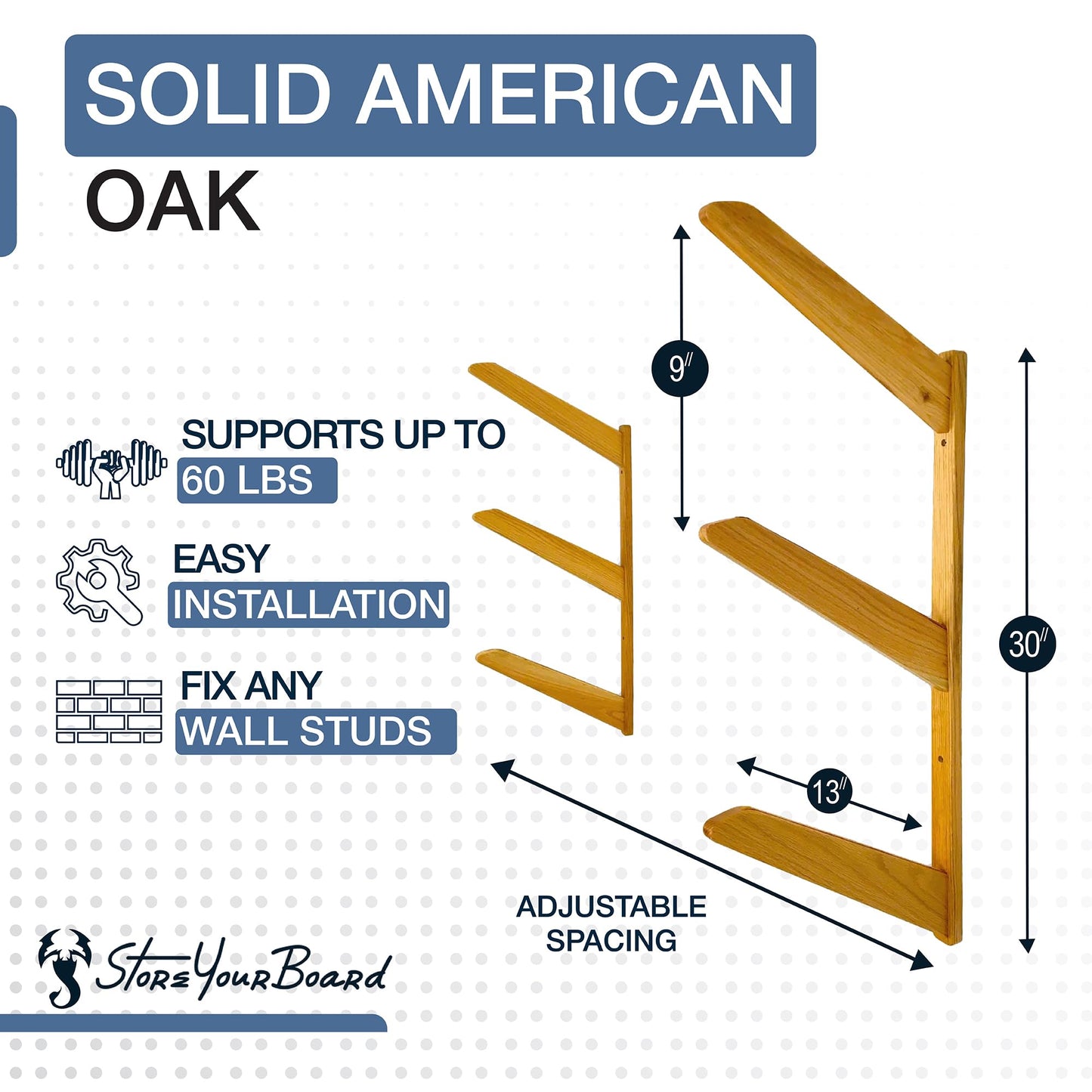 StoreYourBoard Timber Snowboard Wall Rack, Indoor Storage, Solid Natural Wood (3 Boards)
