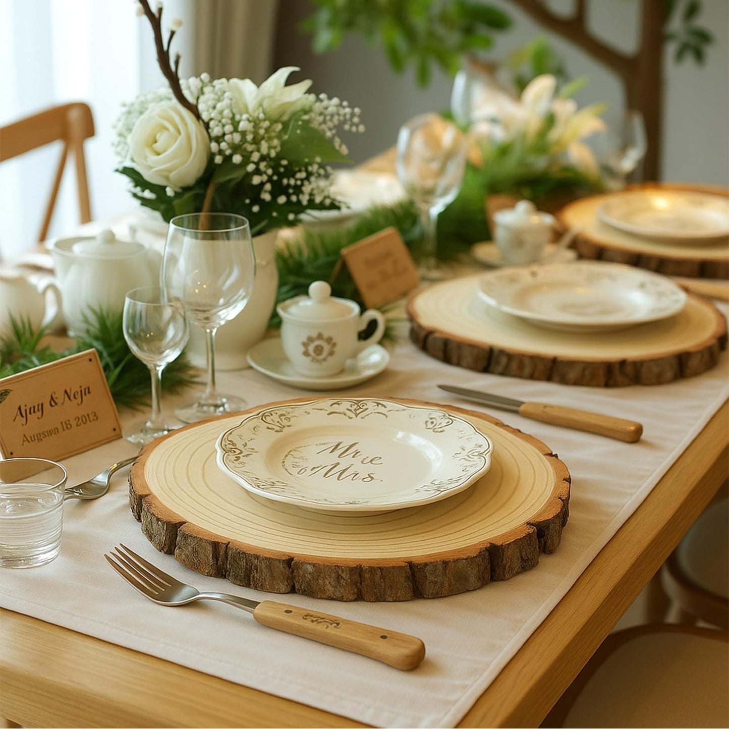 Large Wood Slices for Centerpieces, Natural Rustic Wooden Rounds, 9-10 Inch, Set of 10, Wedding Event Table Decor