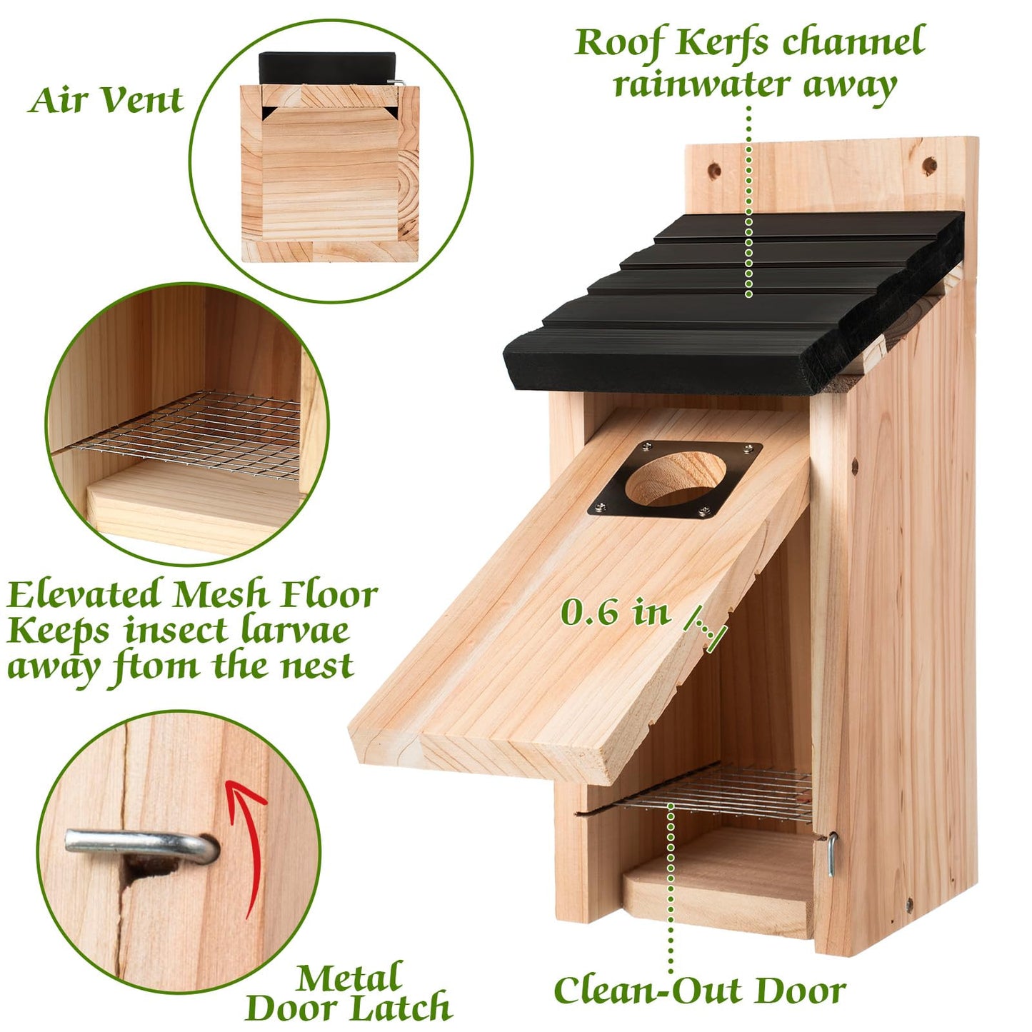 Dreyoo 2 Pack Bluebird Box Houses for Outside,1-1/2'' Entrance Hole Wooden Bird Houses with Metal Guard, Secure Latch,Fledgling Grooves,Air Vents for Bluebird Wren Swallow(Dark Wood)