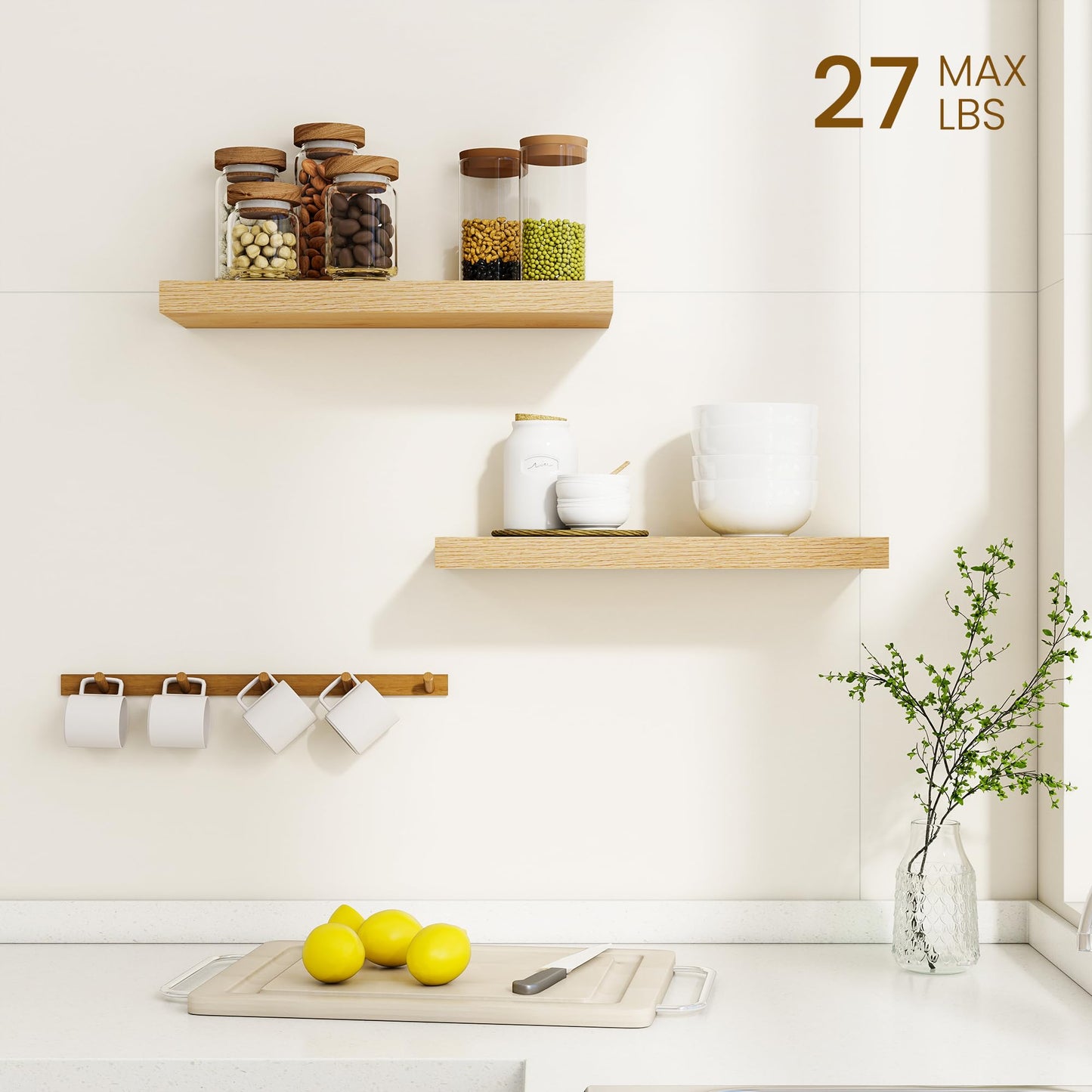 Dreamland Floating Shelves, 20Inch Rustic Wooden Wall Shelves for Bathroom|Bedroom|Kitchen, 2 Pack Deep Wall Mounted Book Shelf, Wood Storage Display Shelf for Home Decor, Rustic Brown