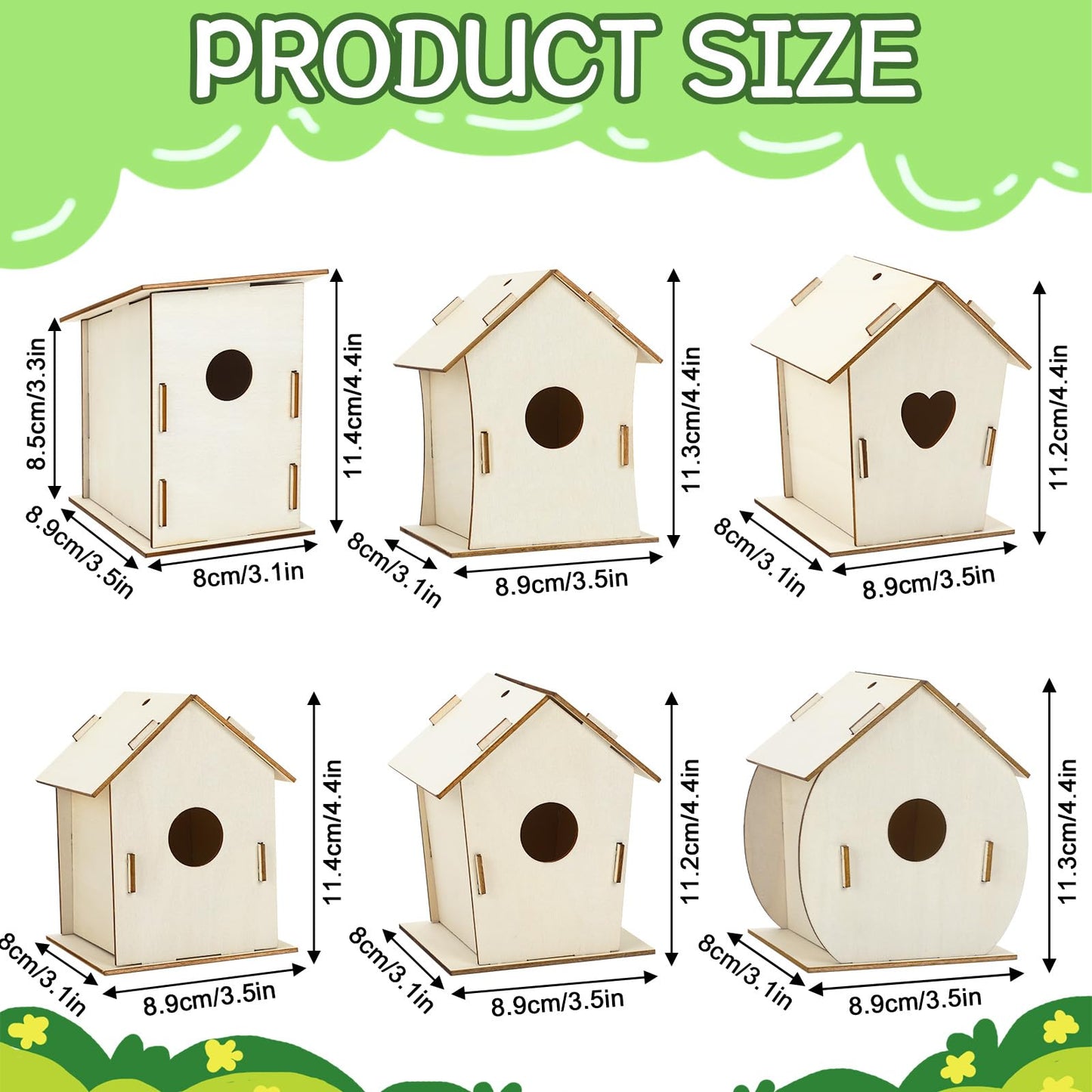 DECYOOL 12 Pack Wooden Bird House Kits, Unfinished DIY Birdhouse Crafts