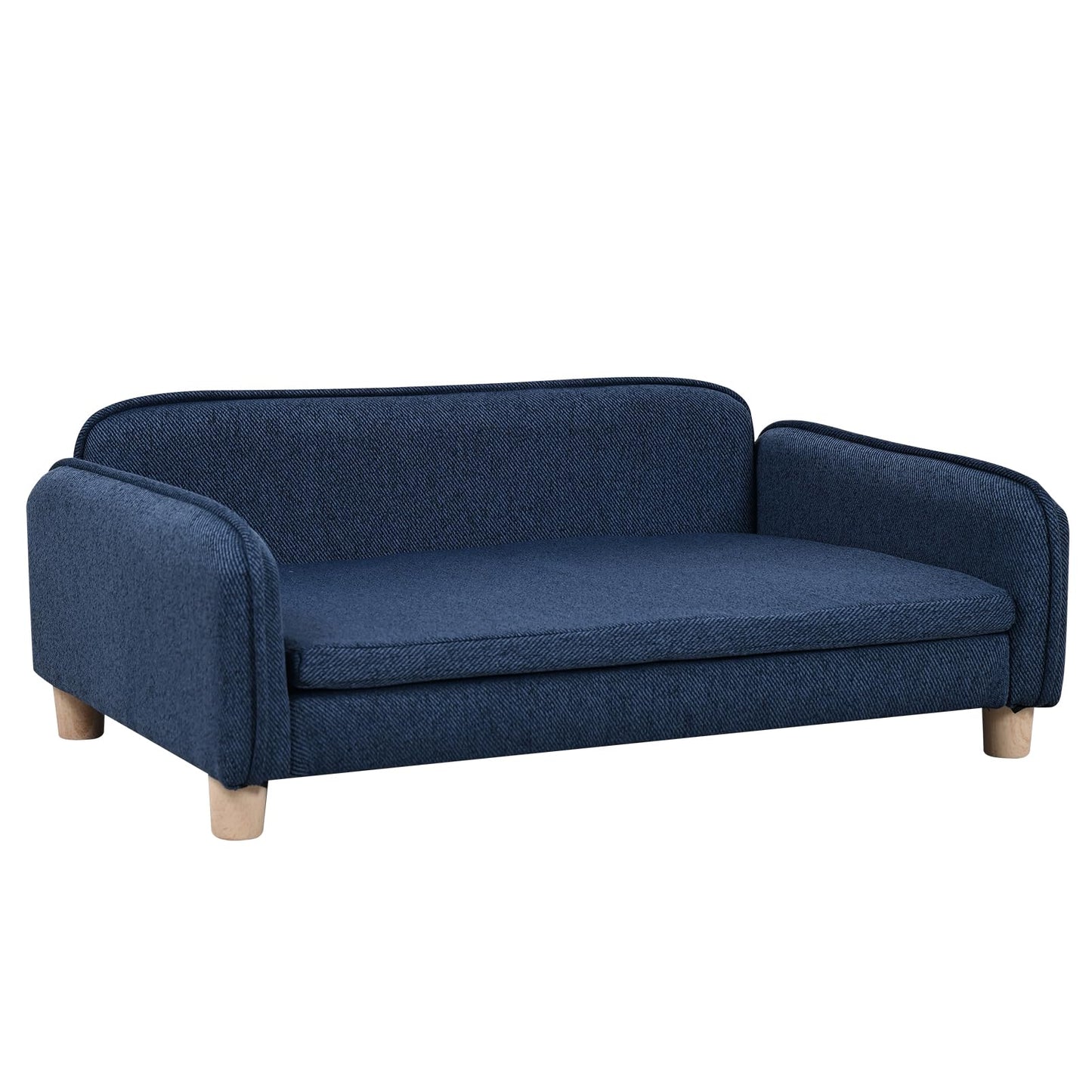 Big Sized Dog Bed -Wooden Frame Pet Sofa Couch, Washable Cushion Cat Couch, Linen Fabric Dog Sofa and Chair for Medium Pet Rest. (Blue)