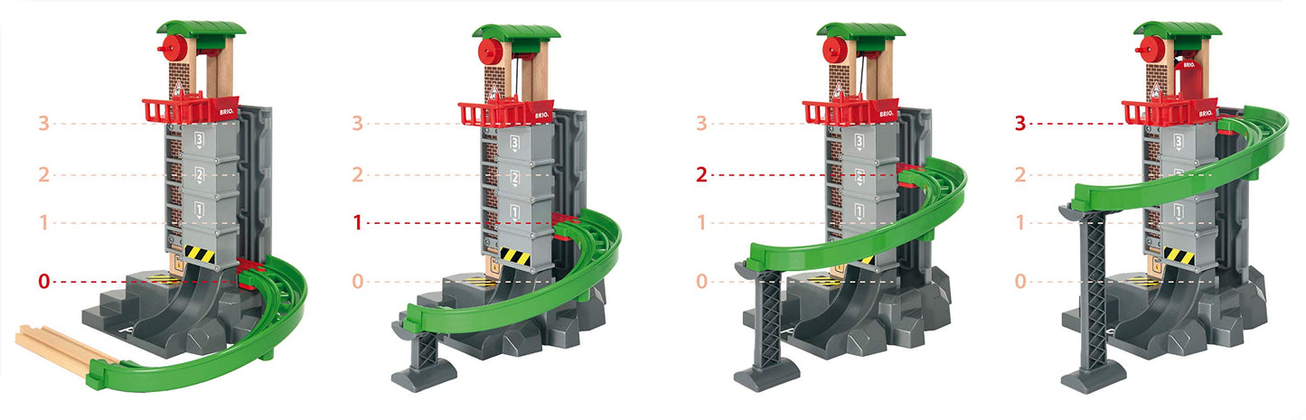 BRIO World Lift & Load Warehouse Set - 32-Piece Wood Train Set - Works with All Wooden Railway Sets - Includes 4-Level Elevator, Vehicles, Tracks & Full Station - MESH Accredited for Ages 3+