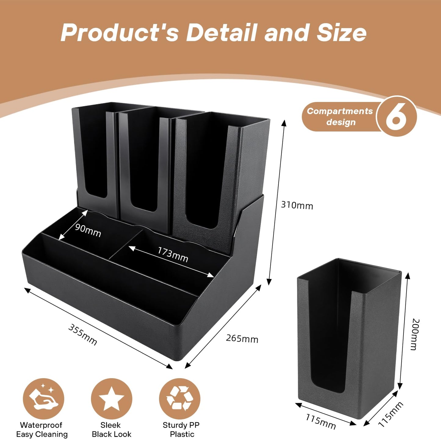 WELKOR Cup and Lid Holder,Coffee Station Organizer,for Countertop Sugar Packets, Tea Bags, Cup and Lid