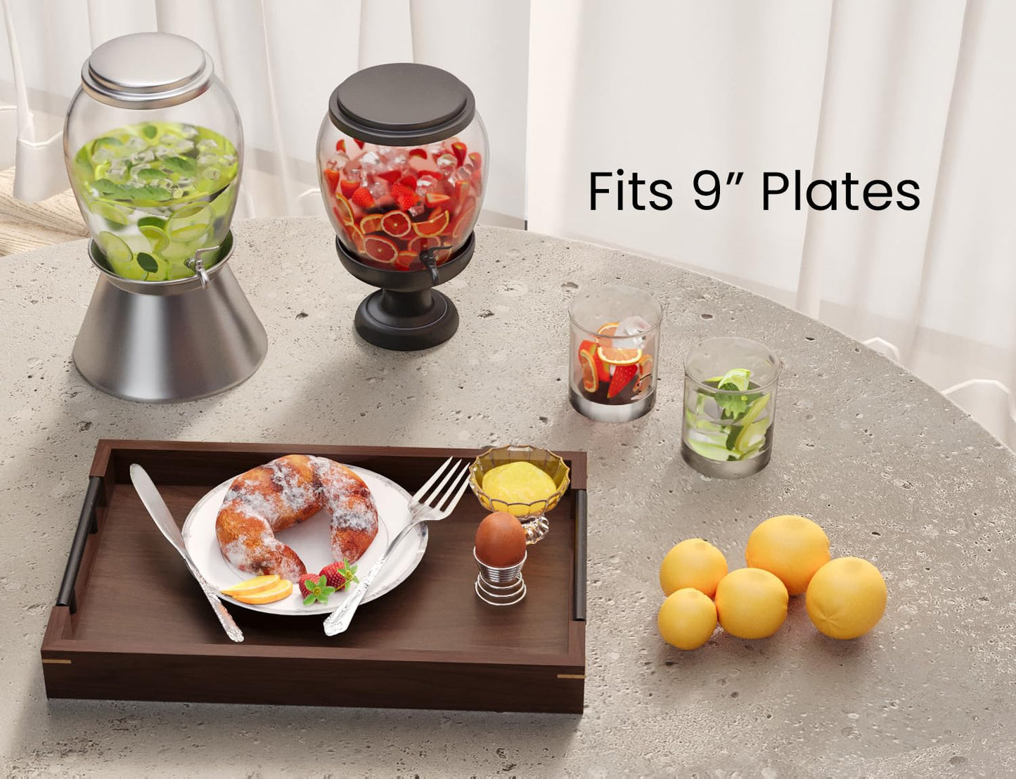Fibogollo Walnut Wood Serving Tray with Metal Handles,15x10in Ottoman Decorative Trays Platter for Coffee Table,Living Room,Bar(Medium)