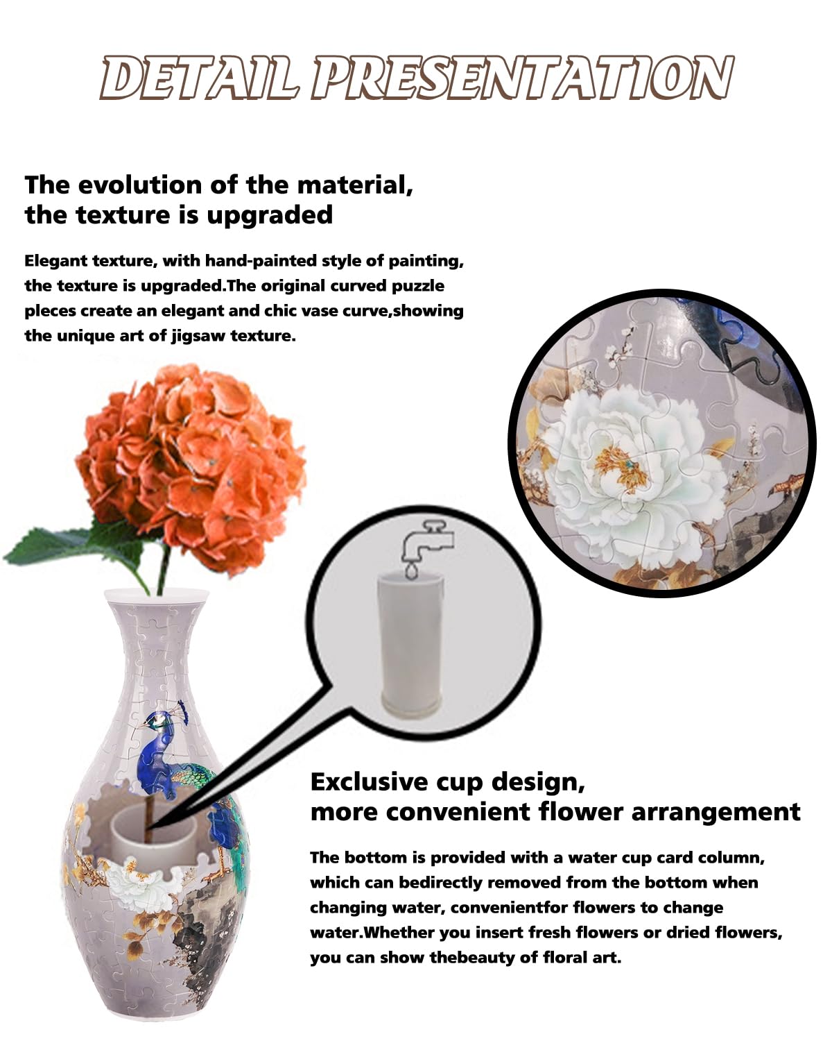 KAAYEE 3D Puzzle Vase, DIY Flower Vase Puzzle for Adults, Artistic Home Decor & Stress Relief Craft, Unique Gift for Birthday Housewarming (Peacock)