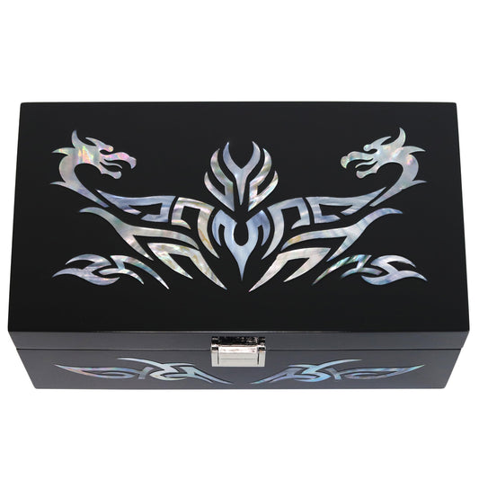 MADDesign Mother of Pearl Watch Box Jewelry Organizer Daily Storage Handmade Tribal Dragon Design (Black)