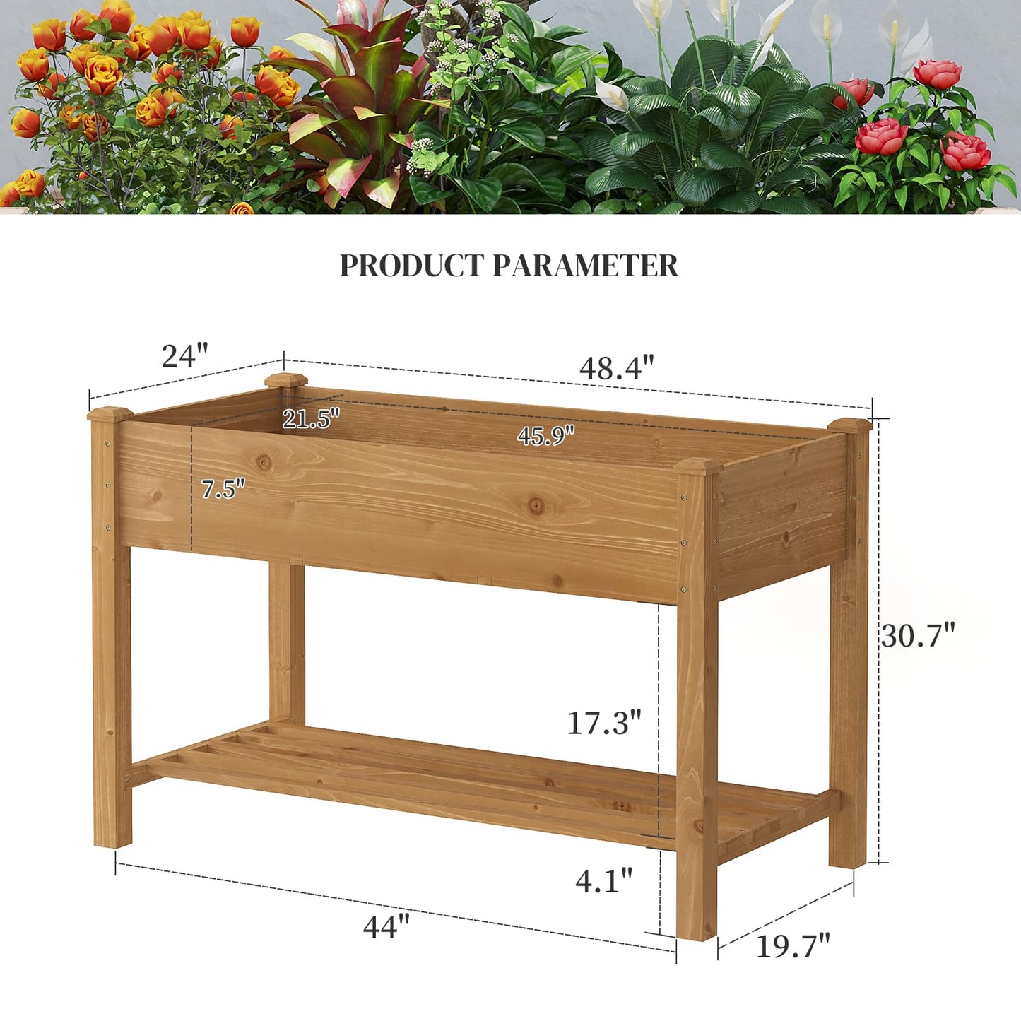 PULIJIAJU PL 48x24x30.5IN Raised Garden Bed with Legs Elevated Wooden Planter Box Stand Large Planter Stand Box for Fruits Vegetables Flowers Herbs w/Divider Liner (Brown-M)