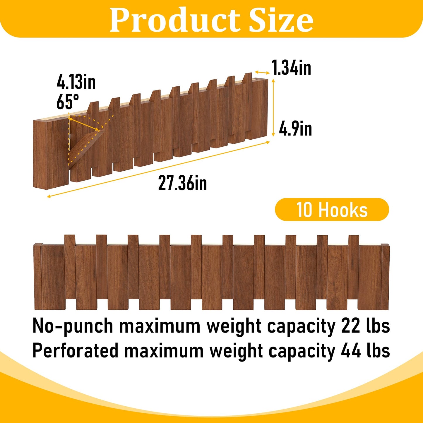 Qriocioa Wood Wall Mounted Coat Rack with 10 Flip Down Hooks, Heavy Duty Piano Style Wall Hook Rack, Decorative Coat Hooks Wall Mount for Entryway, Living Room, Bedroom, Bathroom, Kitchen