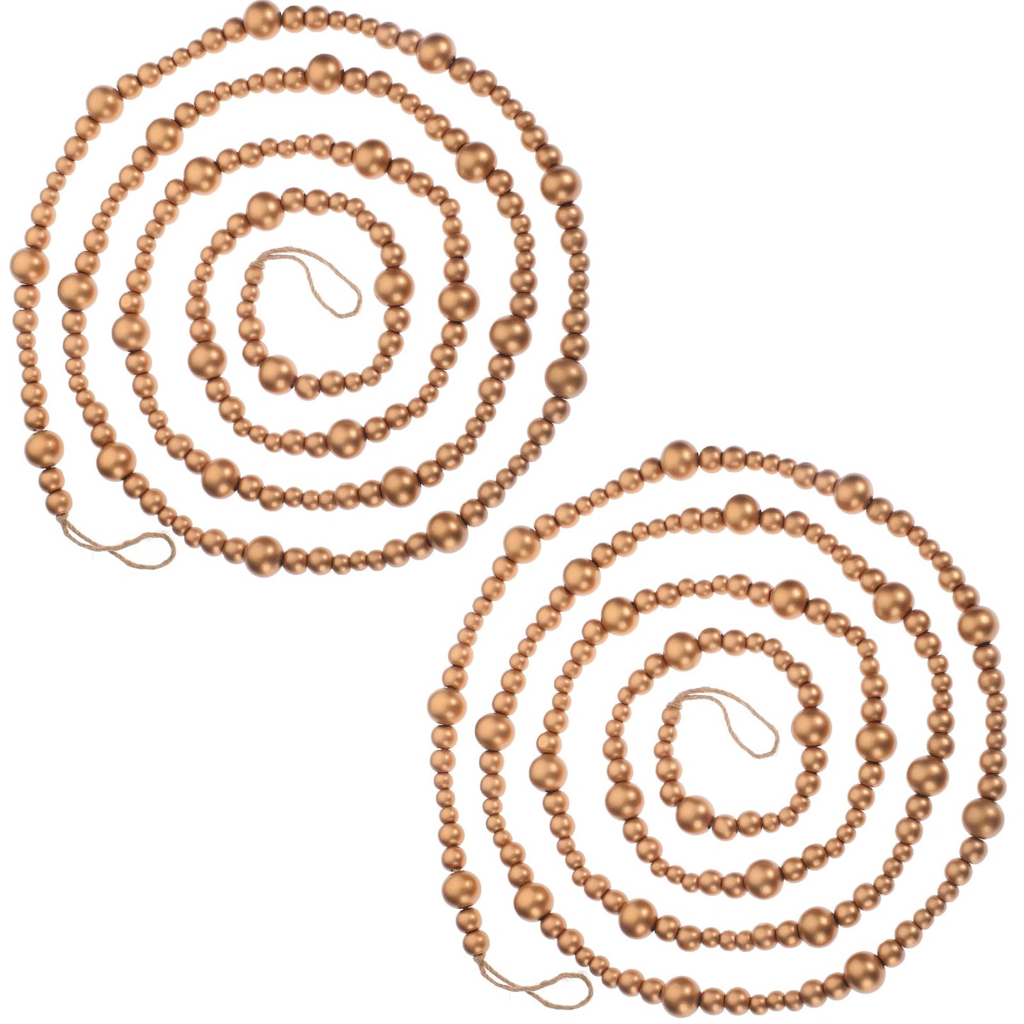 Boao 20 Feet Christmas Wooden Beads Garland Gold Christmas Tree Garland Wall Hanging Prayer Beads for Holiday Home Rustic Farmhouse Natural Boho Decor