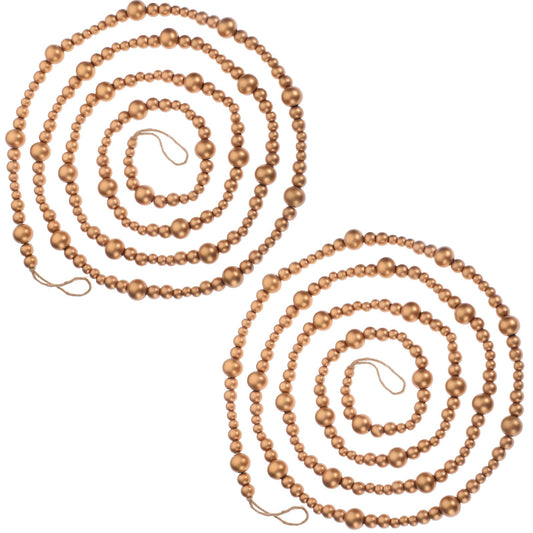 Boao 20 Feet Christmas Wooden Beads Garland Gold Christmas Tree Garland Wall Hanging Prayer Beads for Holiday Home Rustic Farmhouse Natural Boho Decor
