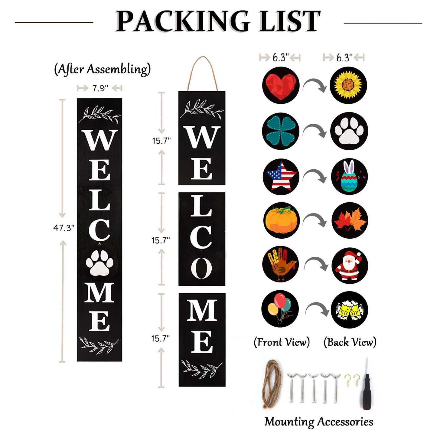 LOTKEY Interchangeable Welcome Sign for Front Porch Standing