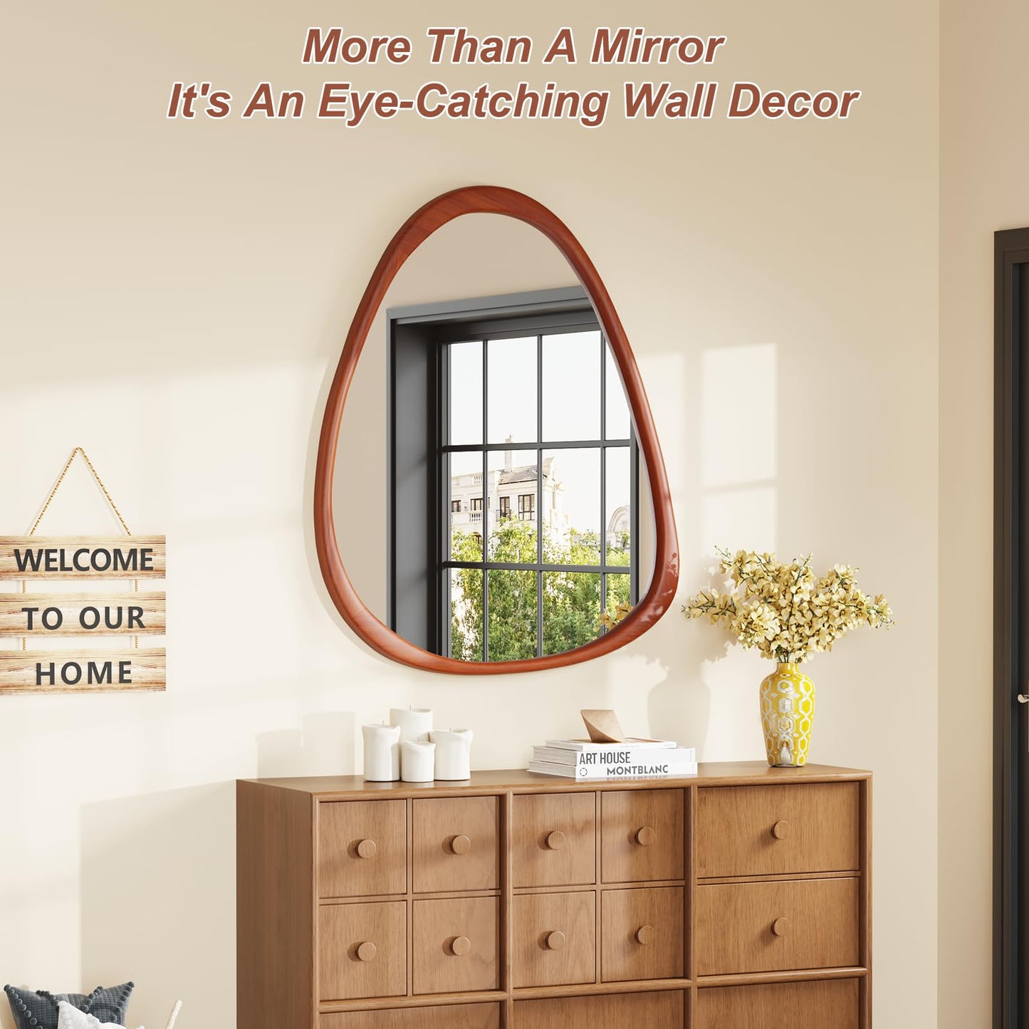 ZHUNFA Wooden Framed Vanity Mirror, 17×28 Inch Wall Mirror for Bathroom