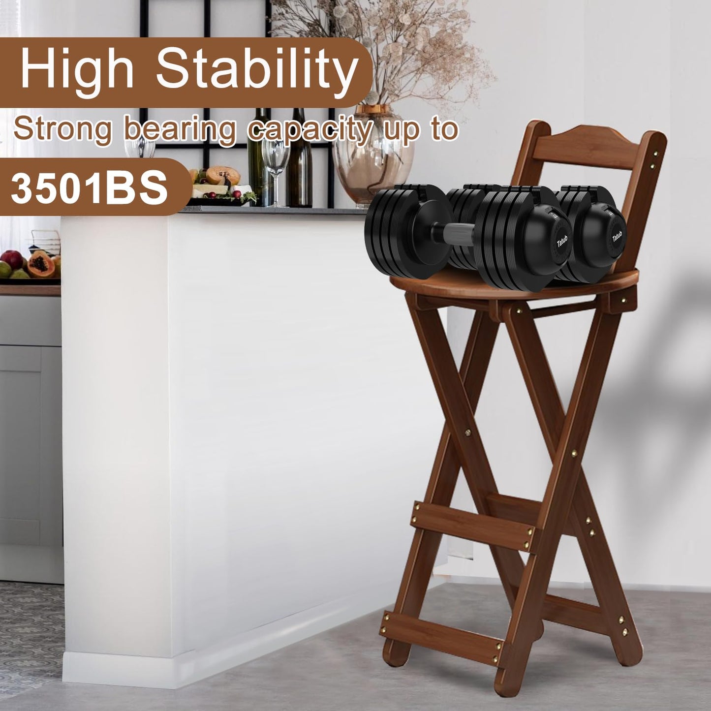 Yuxitia Folding Bar Stool Kitchen24 inch Folding Kitchen Counter Chair Portable Wooden Bar Stool Outdoor Shop Kitchen Restaurant Coffee Stool 1 (Brown)