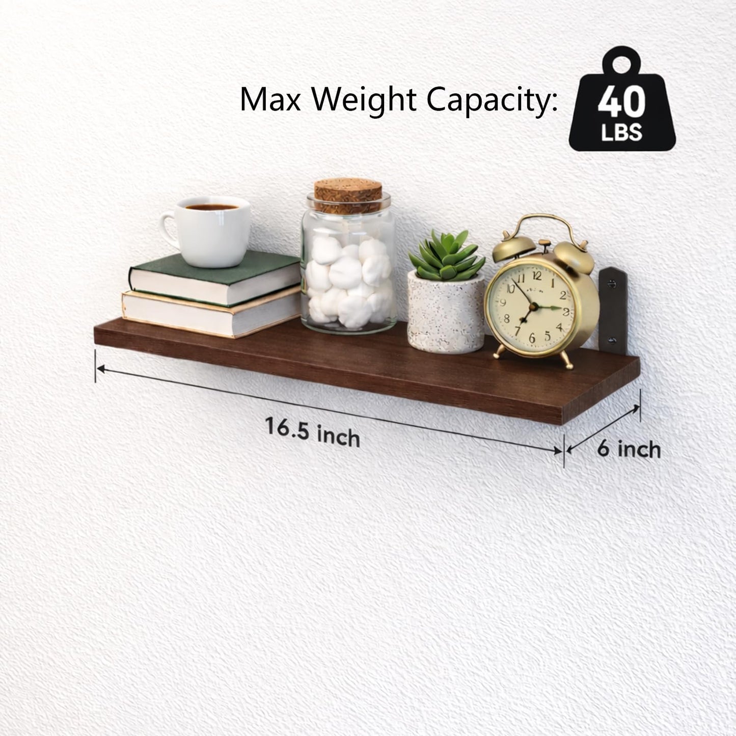 StorelySpace Floating Shelves Set of 6, Wooden Floating Shelves for Wall Decor, Farmhouse Shelf for Bedroom, Wall Mounted Bathroom Storage Shelves, Floating Book Shelves for Living Room