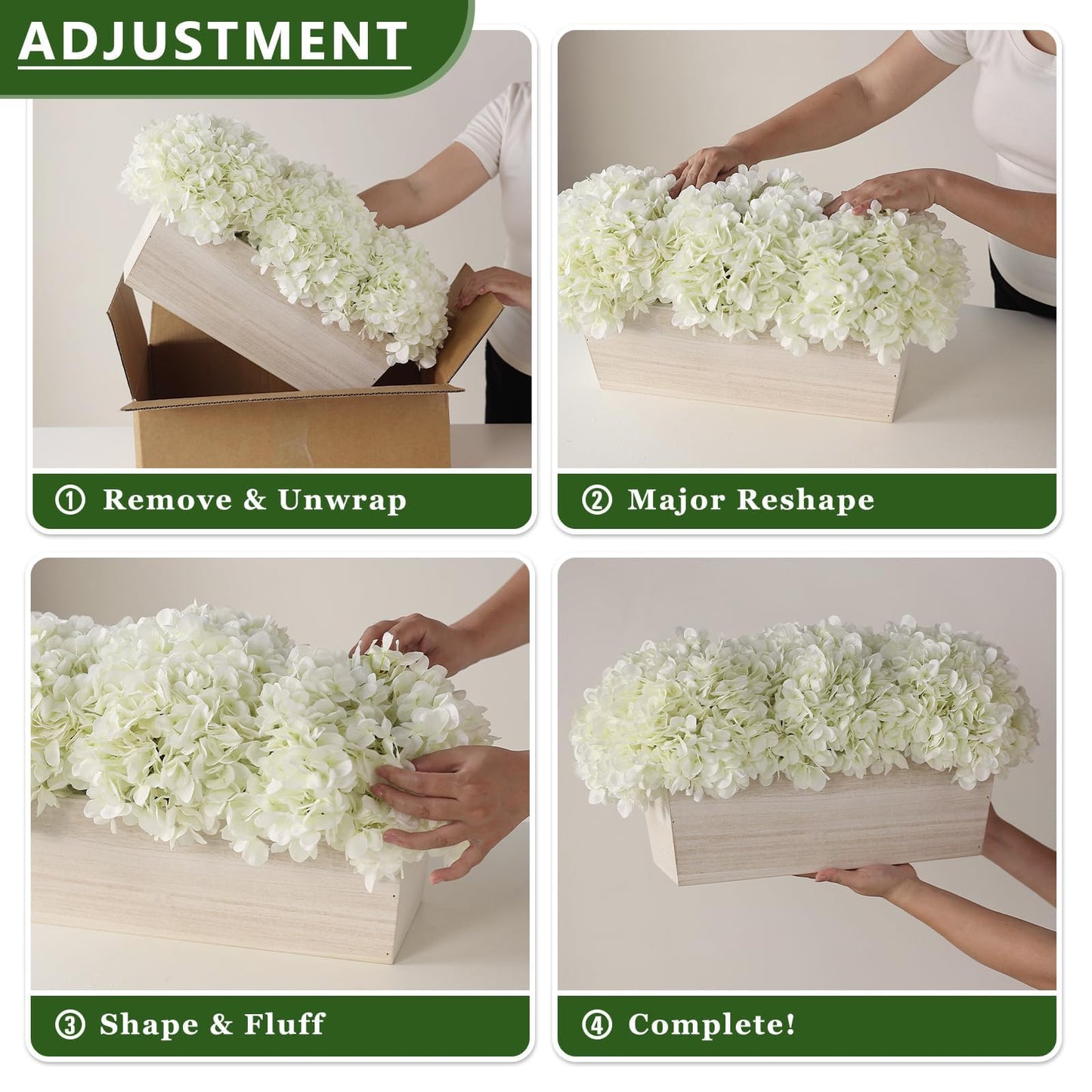 21" Large Artificial Hydrangea Arrangement in Planter for Table Centerpiece, Lifelike Fake Hydrangea Potted Plant, Silk Faux Flowers in Wood Planter for Farmhouse Home Office Shower Decor (White)