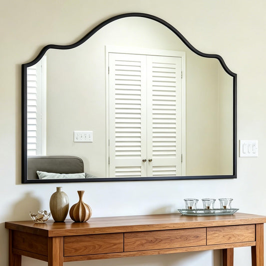 Chende Large Black Mirror, 47'' x 32'' Arched Mirror with Wooden Frame, Modern Decorative Wall Mirror for Living Room, Fireplace, Entryway