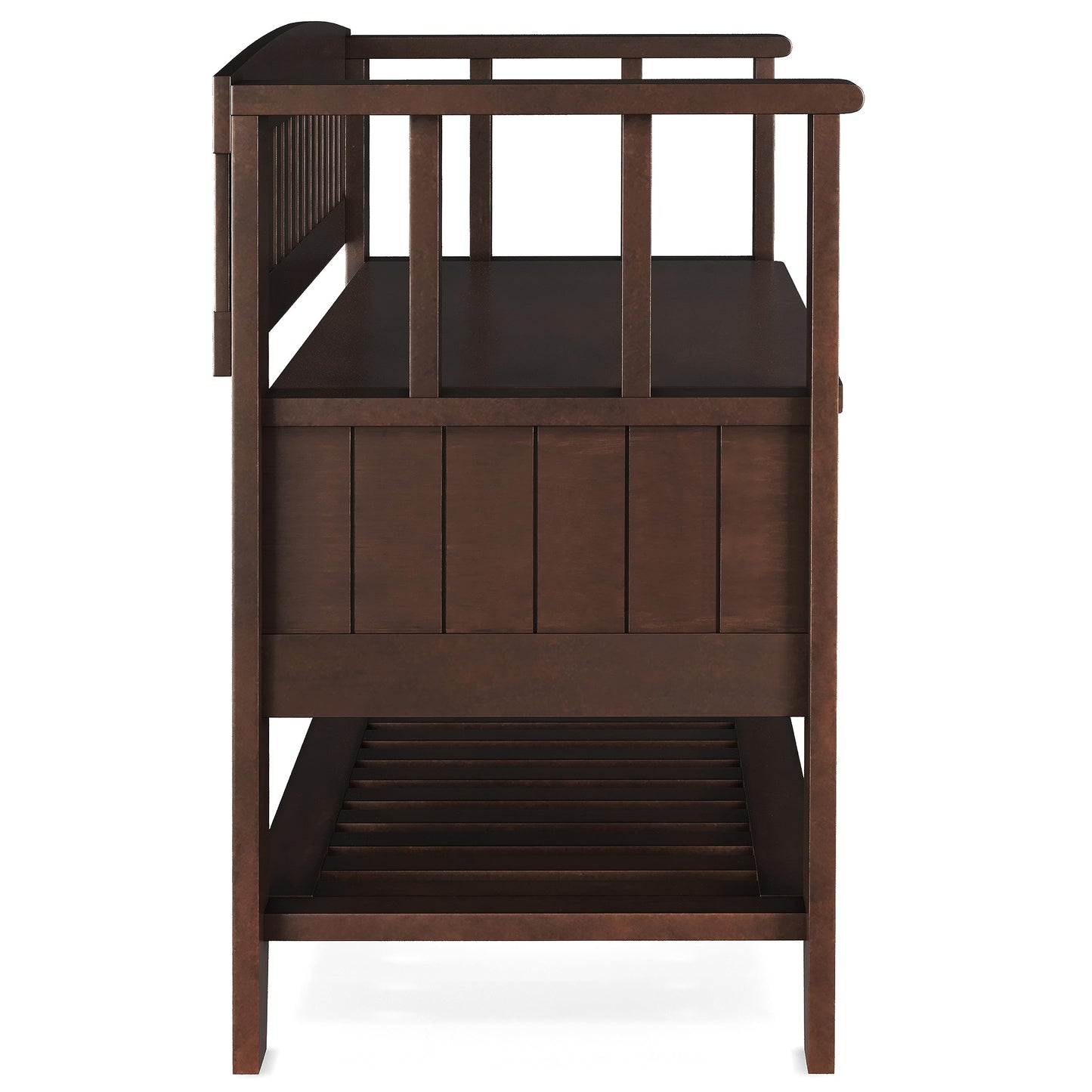 SIMPLIHOME Acadian Entryway Storage Bench - 48 inch Wide Solid Wood Hallway Seat with Shelf in Brunette Brown, Transitional Bench for Entryway or Living Room with Open Storage and Slatted Bottom