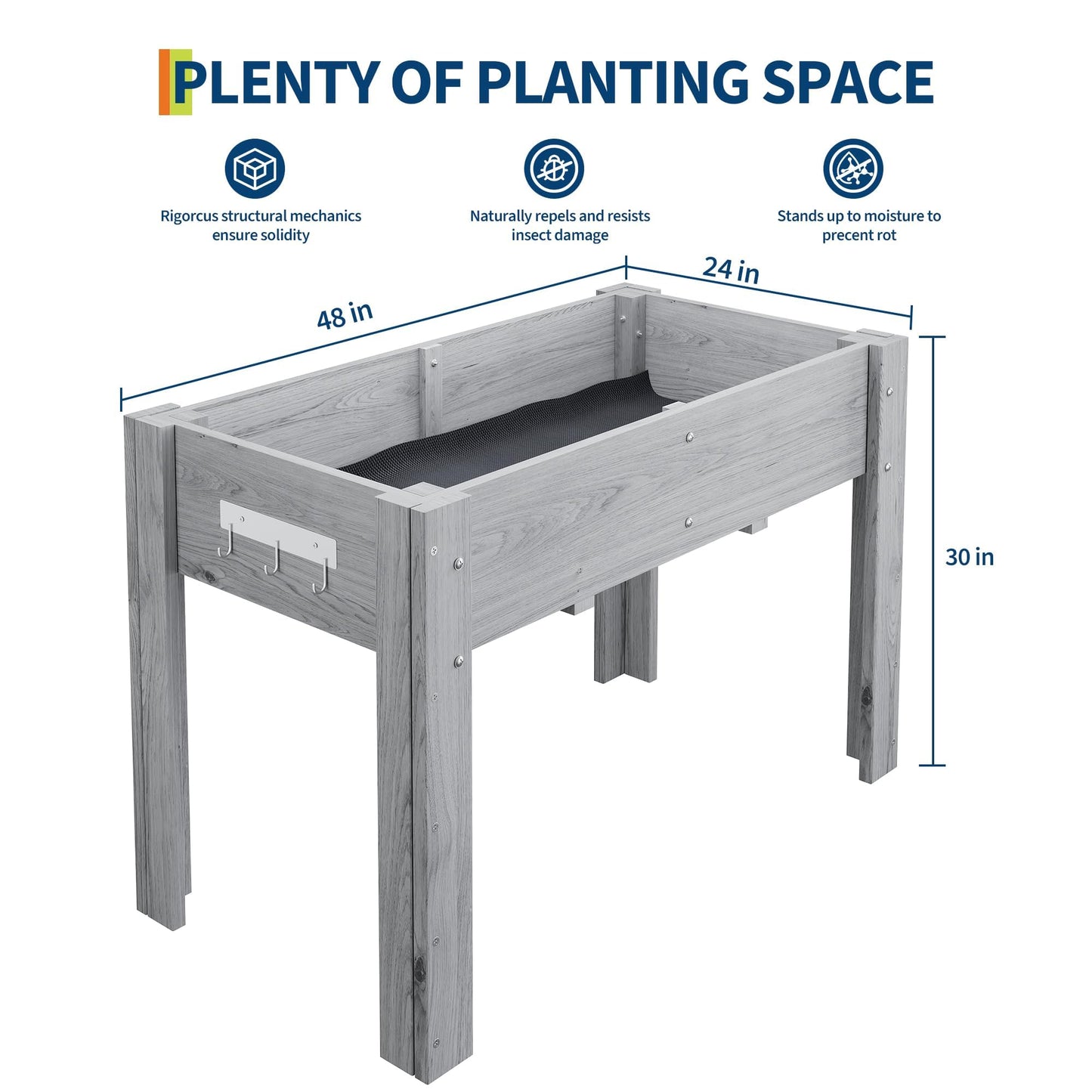 48x24x30IN Wooden Raised Garden Bed with Legs, Elevated Reinforced Large Planter Box for Vegetable Flower Herb Outdoor, Standing Growing Bed forGardening/Backyard/Patio/Balcony, Liner Included
