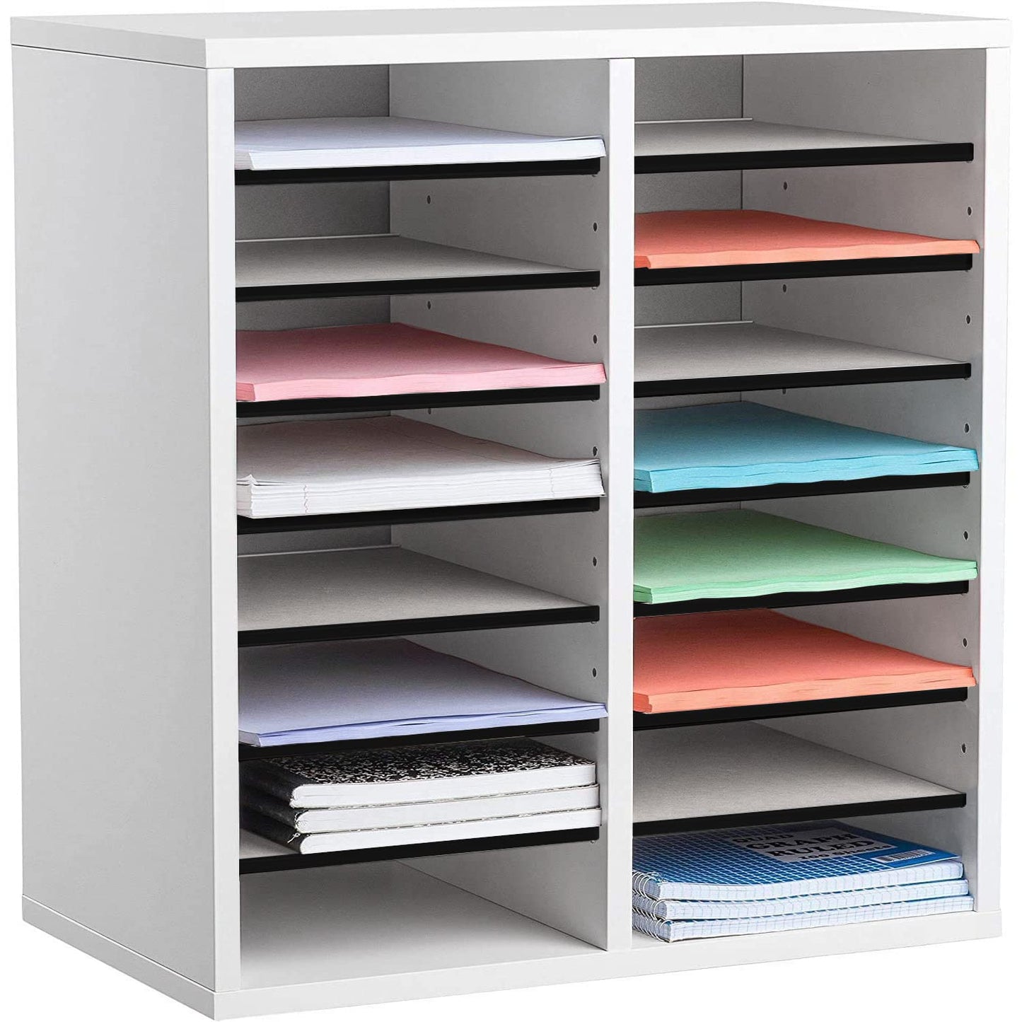 AdirOffice Wooden Literature Organizer Sorter (12 Compartment, White) Wooden Literature Organizer Sorter (16 Compartment, White) Bundle