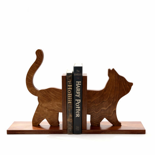 Decorative Bookends for Shelves, Cat Wooden Book Ends for Heavy Books, Reading Decor Bookshelf Decor for Office & Bedroom, Anti-Slip Base Book Holders, Book Lovers Gift