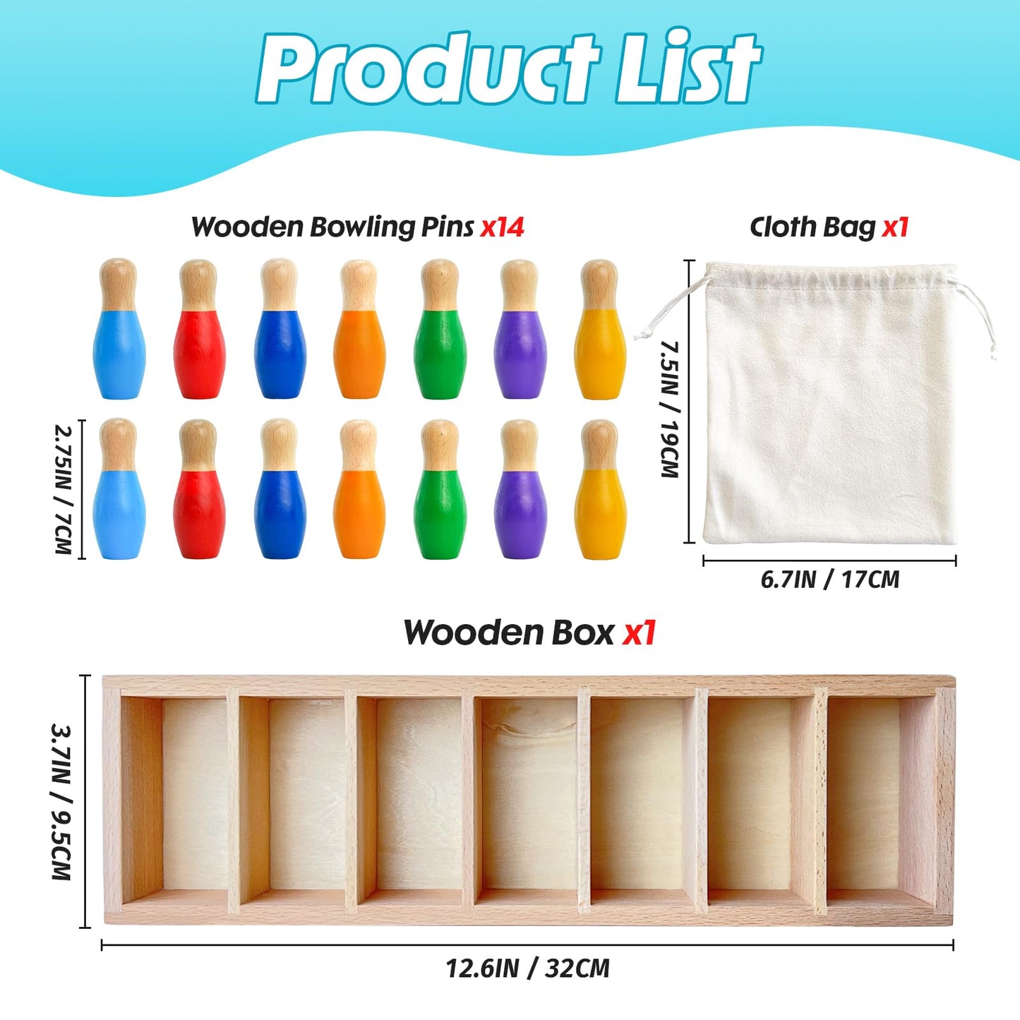 pamexin Family Games for Kids, Wooden Bowling Color Matching Game with 7 Bright Pins and Storage Bag, Family Board Games Party Birthday Gift, Fun Party Game for Boys Girls