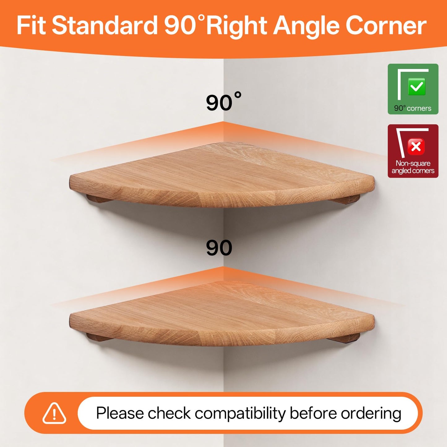 Gieanoo Floating Corner Shelves for Wall Set 2 16inch Solid Oak Rounded Corner Shelves Wall Mounted with Cable Hole Wood Corner Hanging Shelves for Living Room Bedroom Bathroom Kitchen