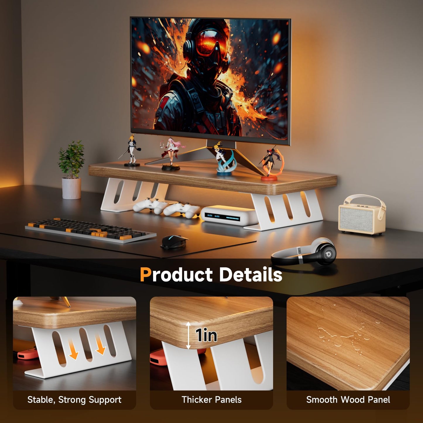 NestNeat Monitor Stand - 24 Inch Wood Monitor Stand Riser, 220 Pounds Load Capacity Desk Monitor Riser for Laptop/PC/Printer, Desktop Stands Organizer for Home Office