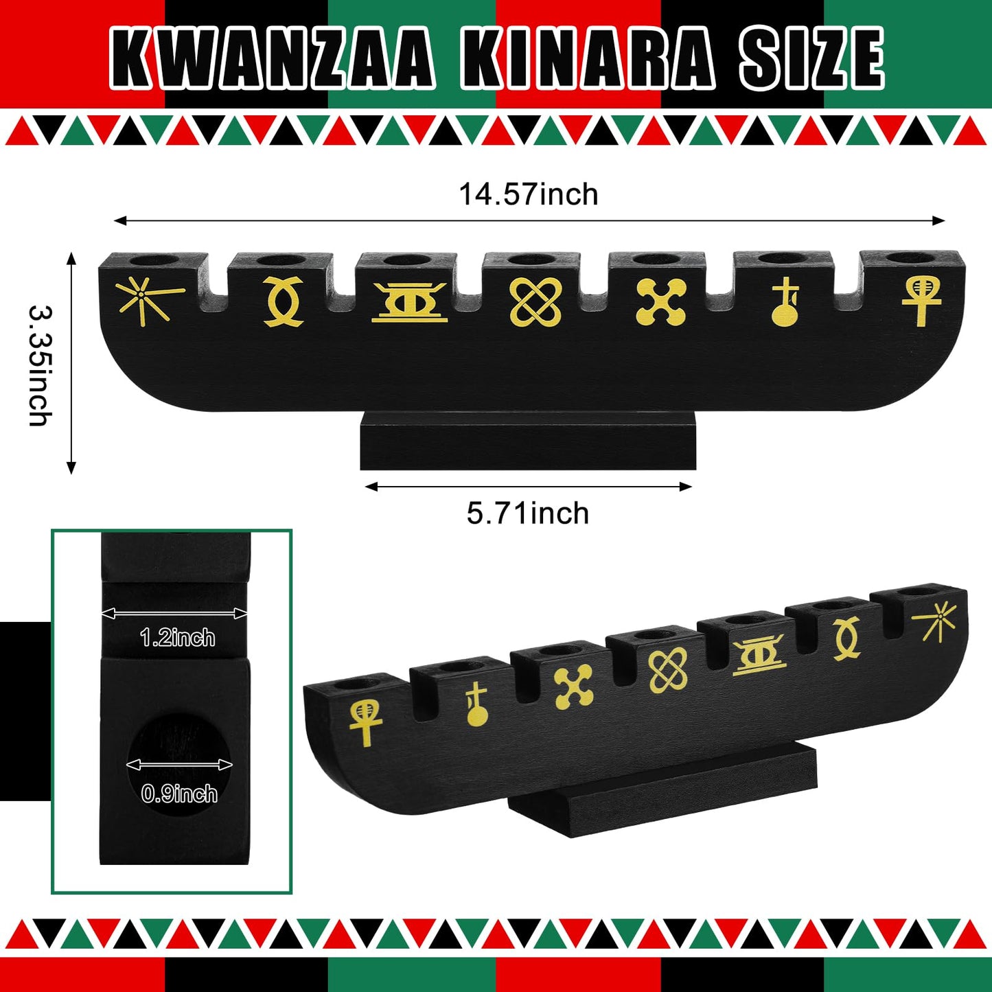 Bucherry Wooden Kwanzaa Decor Handmade Wooden Kinara with Gold Kwanzaa Letters Double Sided Celebration for Home Decor(Black)