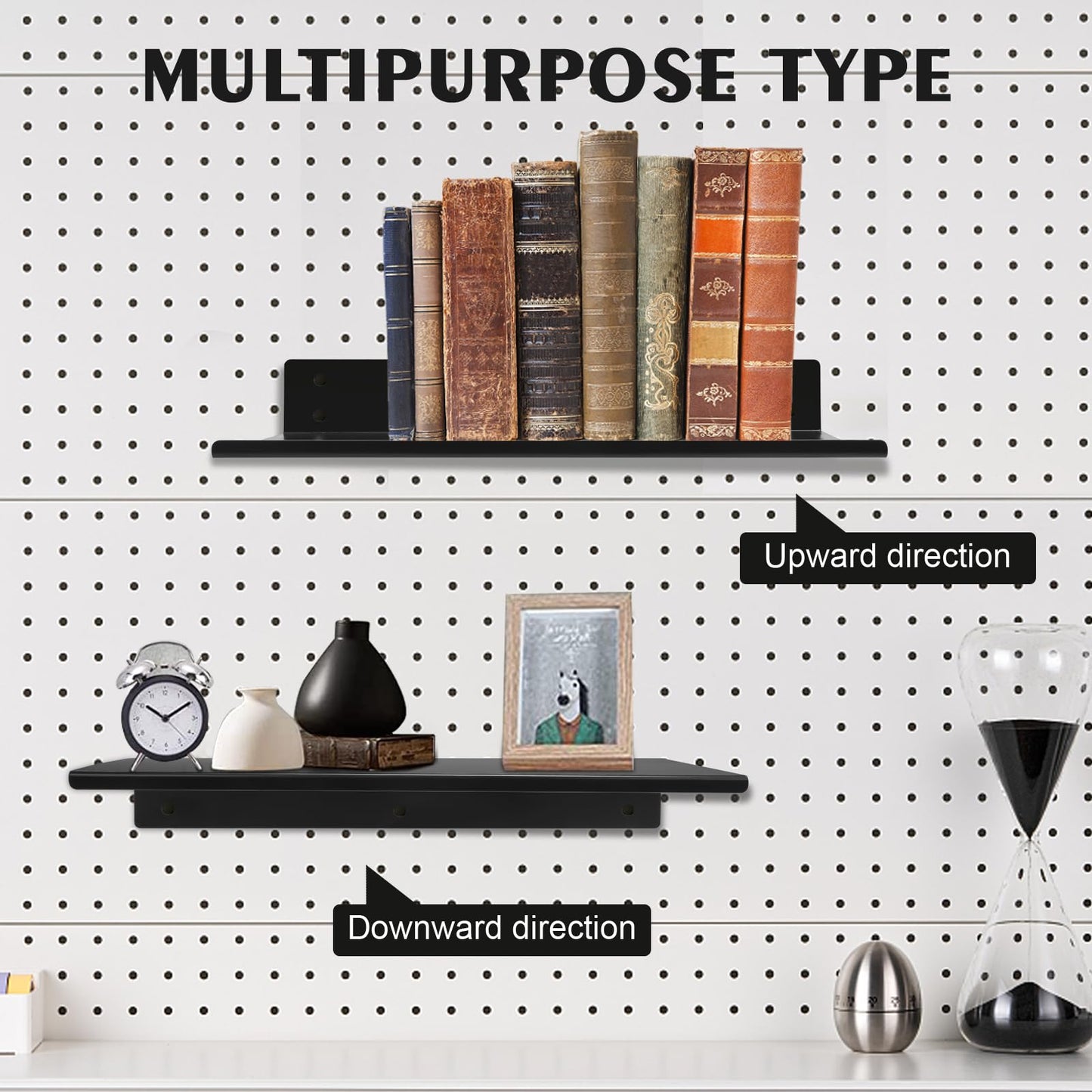 Daanxw Heavy Duty Pegboard Steel Shelves,Can Be Used for Walls or Pegboards,Floating Steel Shelves for Wall,Pegboard Shelf,Suitable for Bathroom,Bedroom,Kitchen and Garage,16 x 7 inch(4 Packs Black)