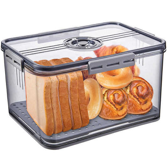 Gifhomfix Bread Box Bread Boxes for Kitchen Counter Airtight, Time Recording Bread Storage Container with Lid, Bread Keeper for Homemade Bread, Toast, Bagel, Donut and Cookies, LARGE Grey