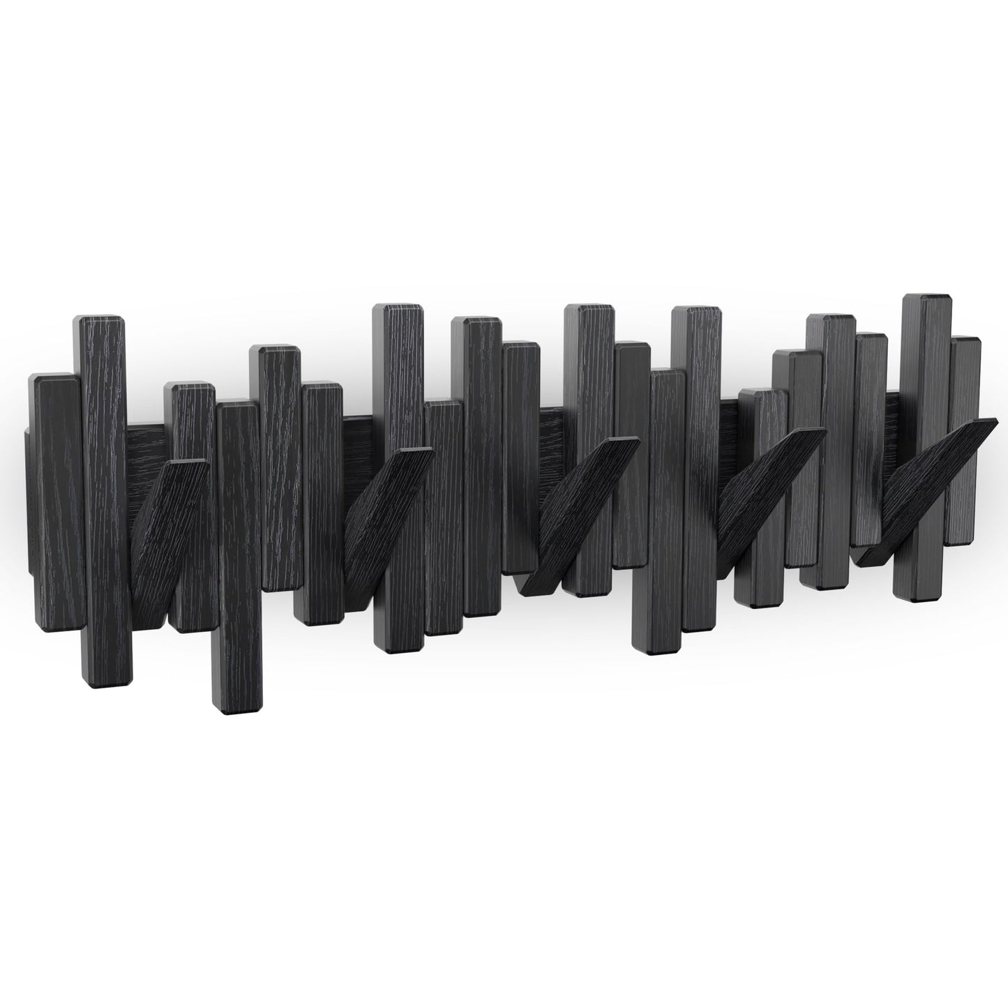 Acsigesn Wooden Coat Rack Wall Mounted Sticks Multi Rack Solid Handmade Natural Wood Artwork with 5 Flip-Down Unique Modern Hooks for Coats Bag Hat Umbrella