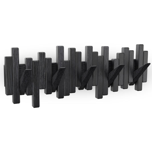 Acsigesn Wooden Coat Rack Wall Mounted Sticks Multi Rack Solid Handmade Natural Wood Artwork with 5 Flip-Down Unique Modern Hooks for Coats Bag Hat Umbrella