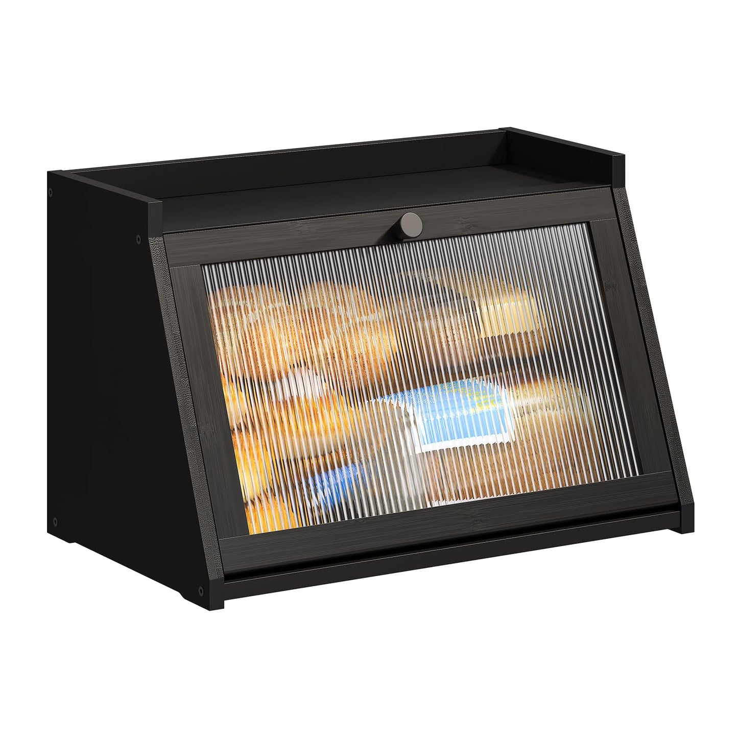 BMOSU Bread Box for Kitchen Countertop Large Capacity Corner Bread Box Farmhouse Bread Container Bread Storage Bread Holder (Black, Large)